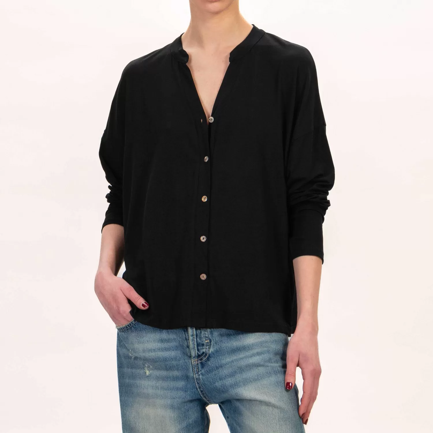 Hot White Mood Zeroassoluto-Camicia Cris Chester In Jersey - Nero