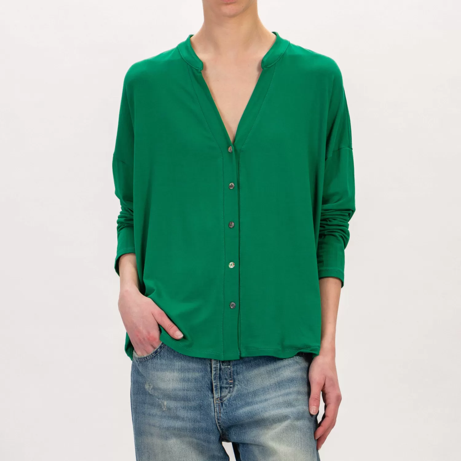 New White Mood Zeroassoluto-Camicia Cris Chester In Jersey - Verde Emerald