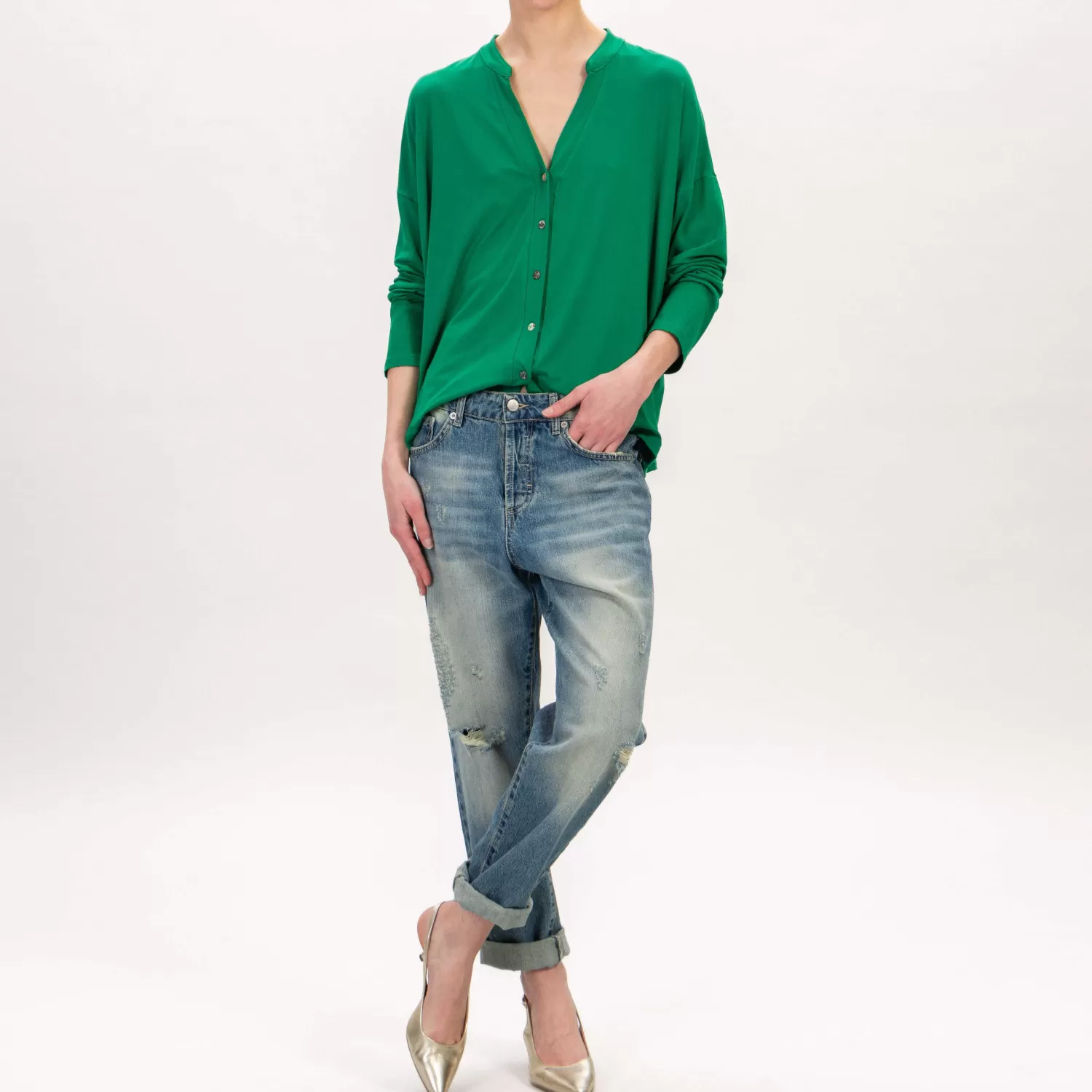 Sale White Mood Zeroassoluto-Camicia Cris Chester In Jersey - Verde Emerald