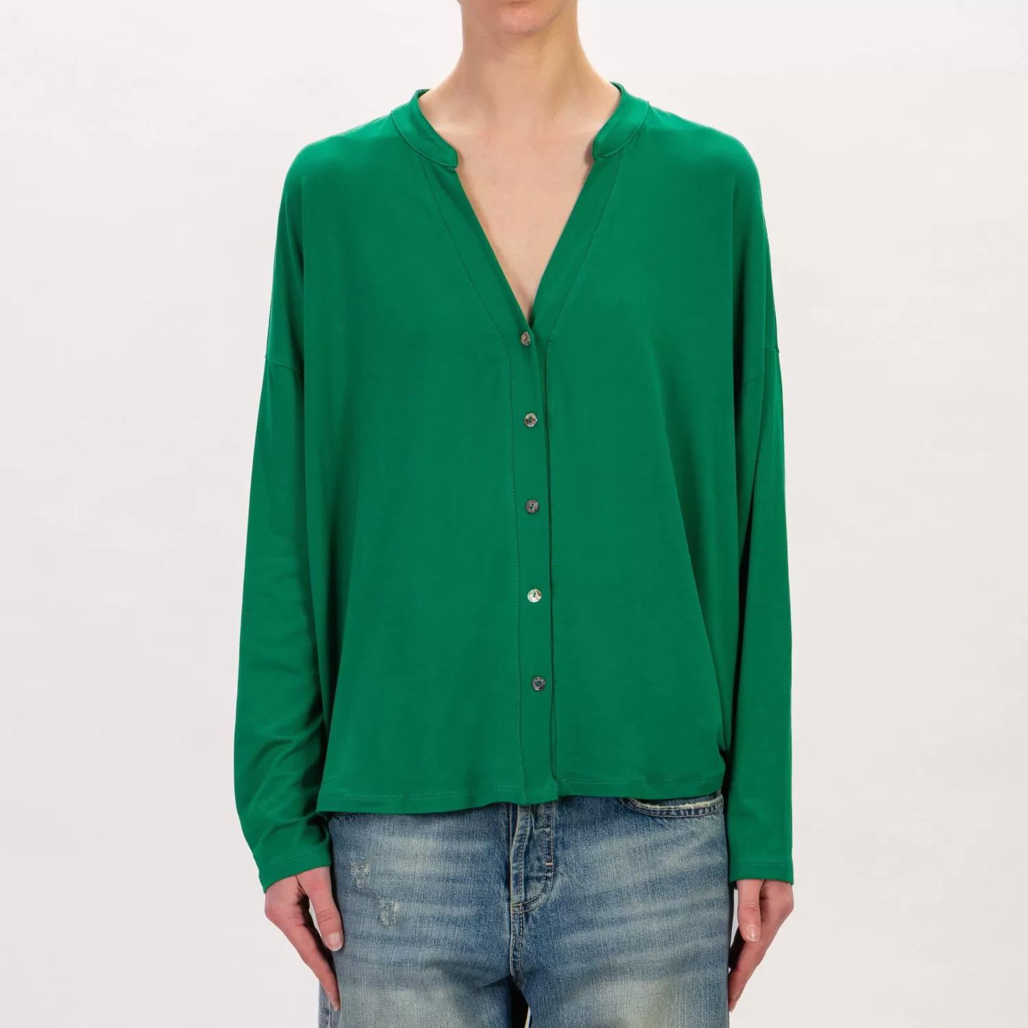 Sale White Mood Zeroassoluto-Camicia Cris Chester In Jersey - Verde Emerald