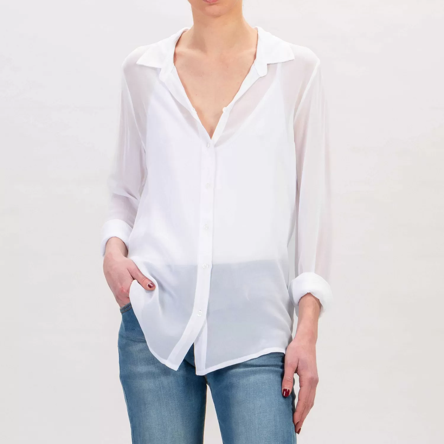 Discount White Mood Zeroassoluto-Camicia Georgette In Viscosa - Bianco