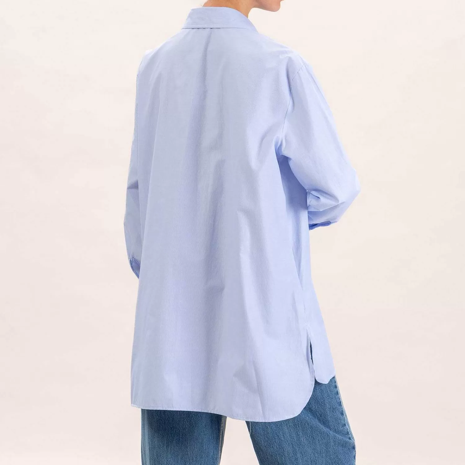 Outlet White Mood Zeroassoluto-Camicia Oversize In Cotone - Righe Fine Bianco/Celeste