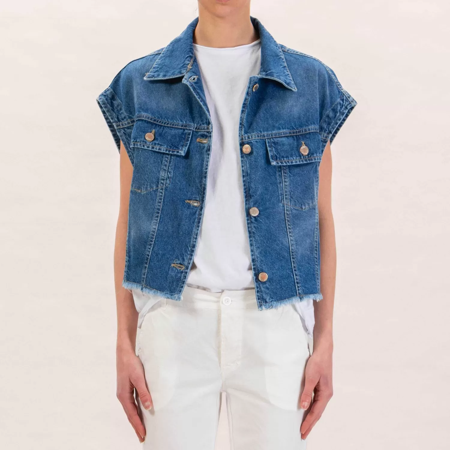 Clearance White Mood Zeroassoluto-Gilet Olmo Sfrangiato - Denim