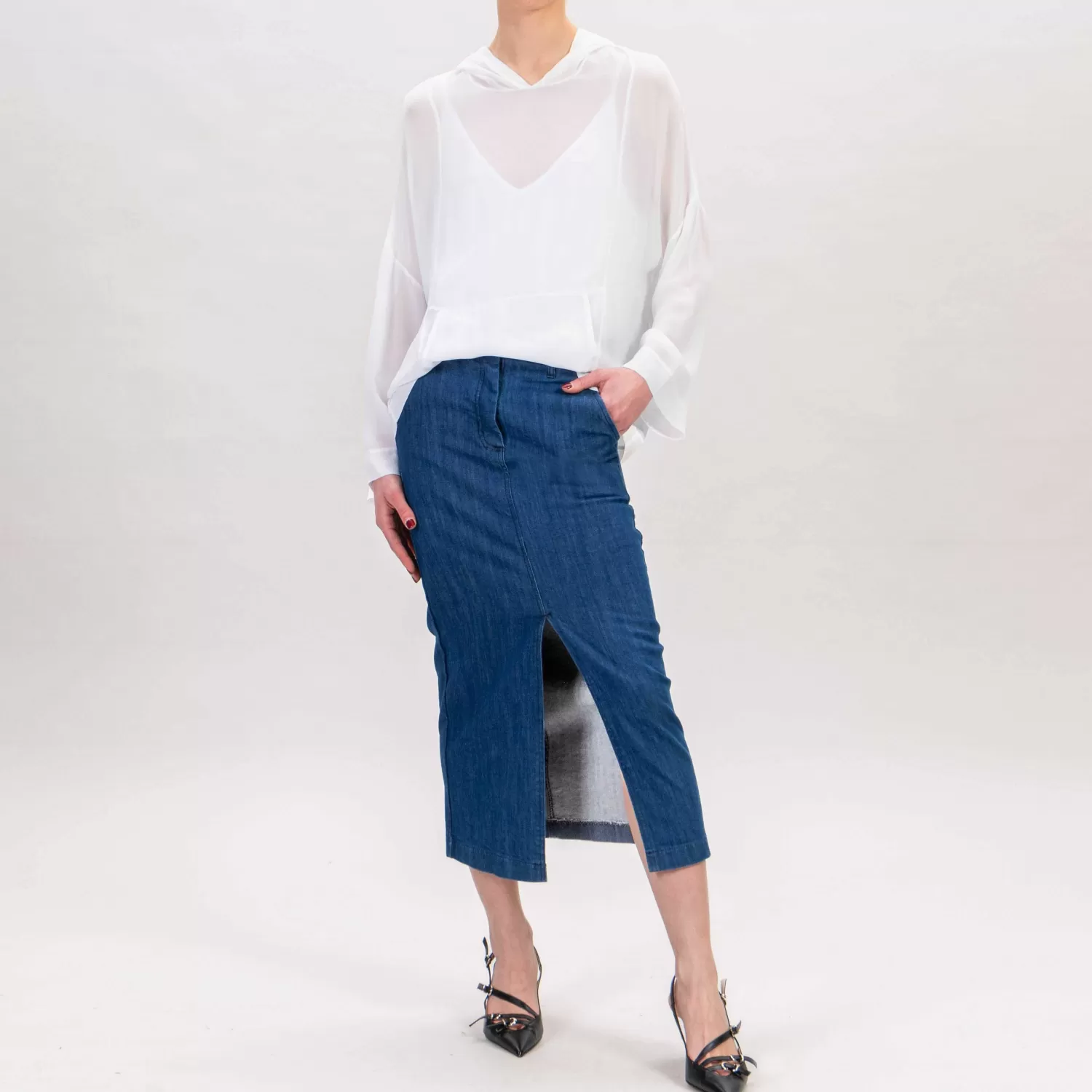 Best Sale White Mood Zeroassoluto-Gonna Gessy Jeans Con Spacco Davanti - Denim