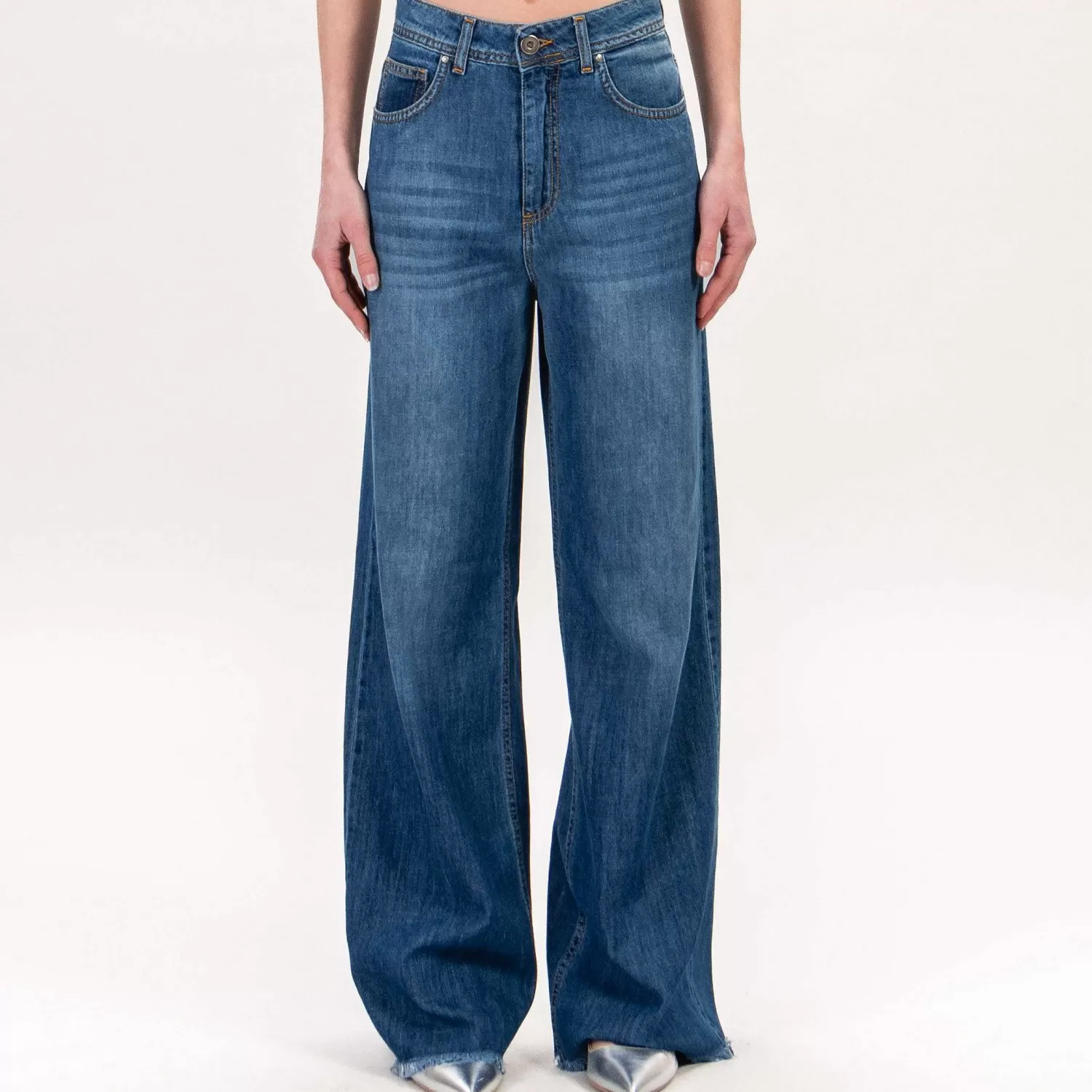 Hot White Mood Zeroassoluto-Jeans Gloria Wide Leg Sfrangiato - Denim