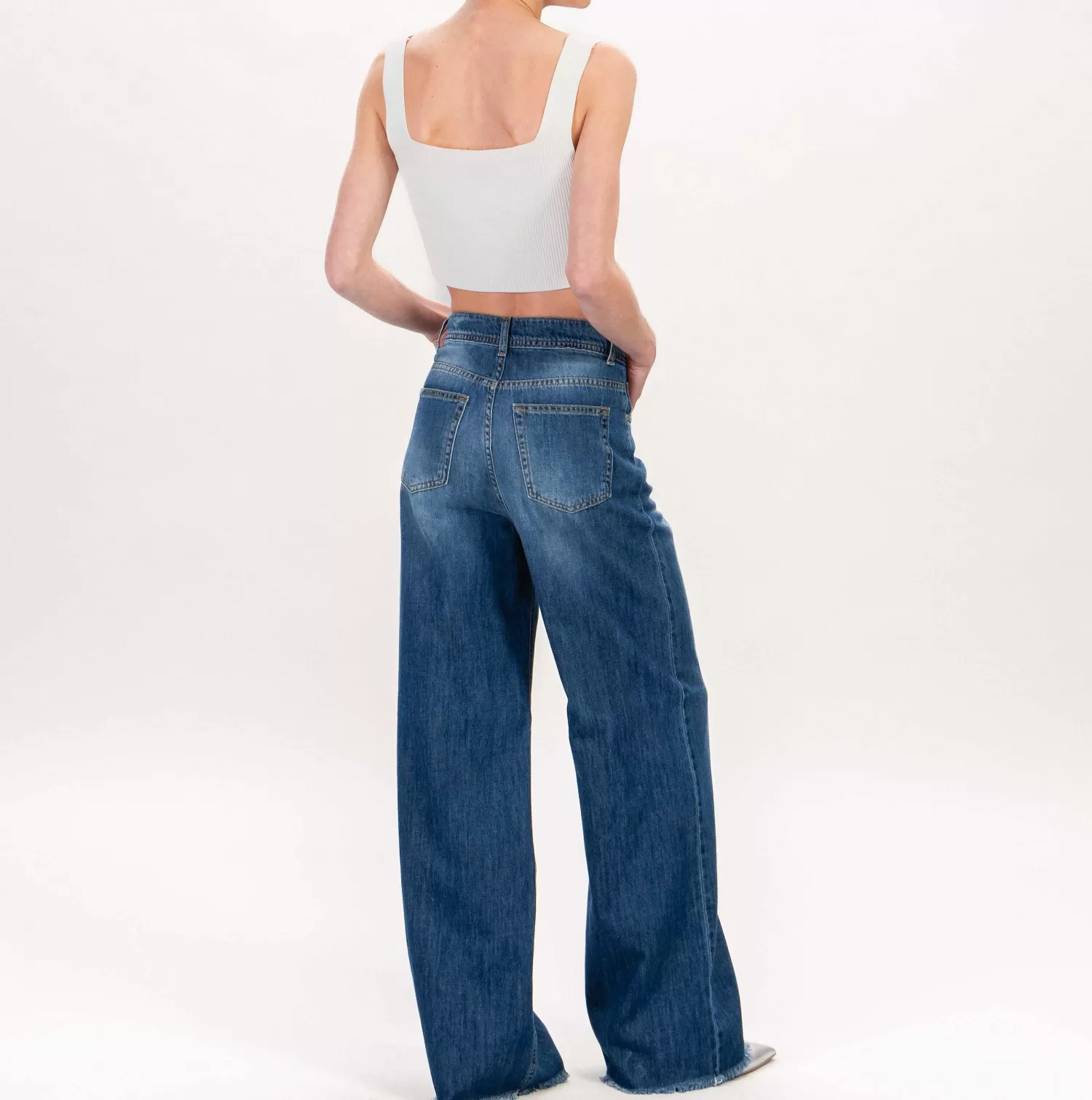 Hot White Mood Zeroassoluto-Jeans Gloria Wide Leg Sfrangiato - Denim