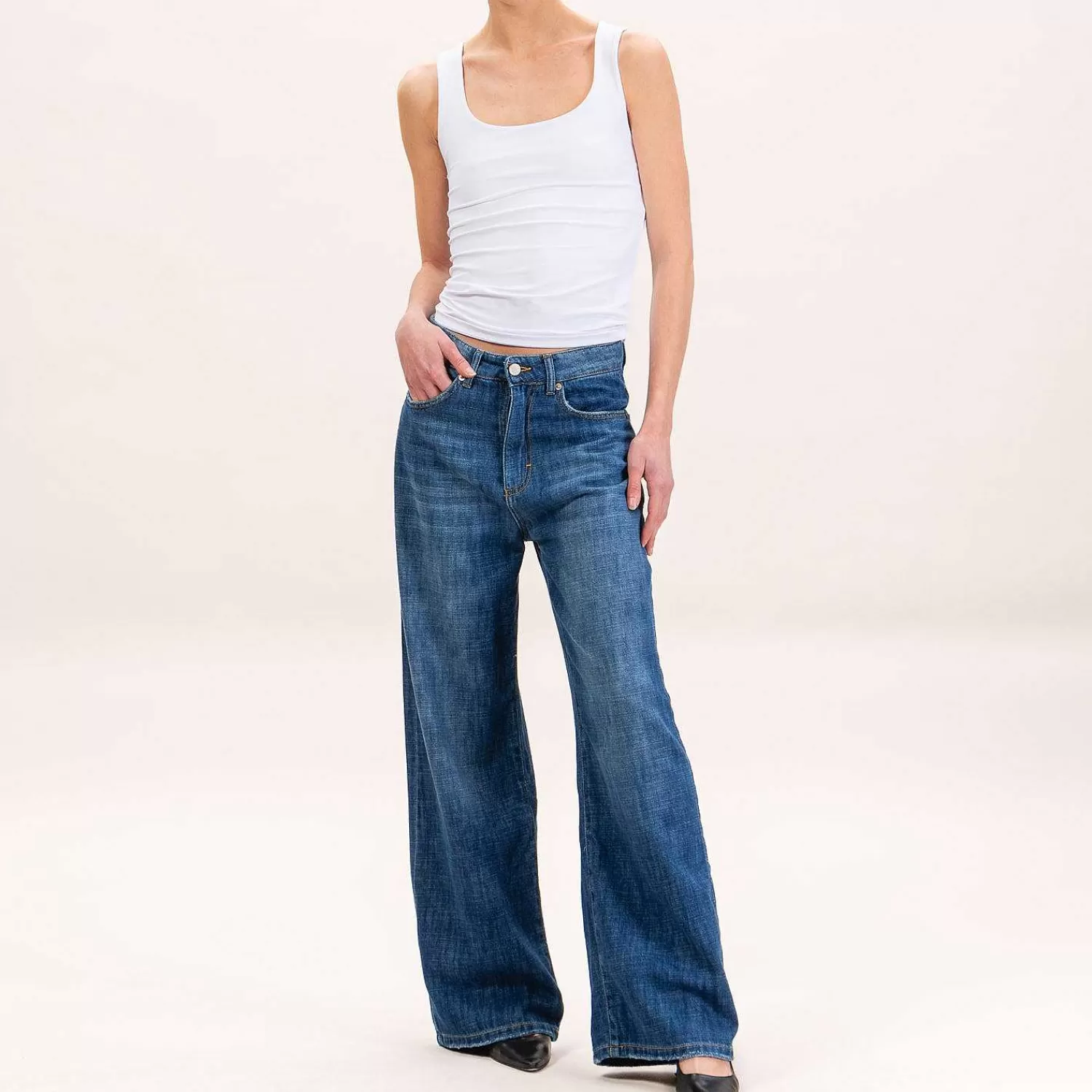 Shop White Mood Zeroassoluto-Jeans Hazel Gamba Dritta Tela Ferma - Denim