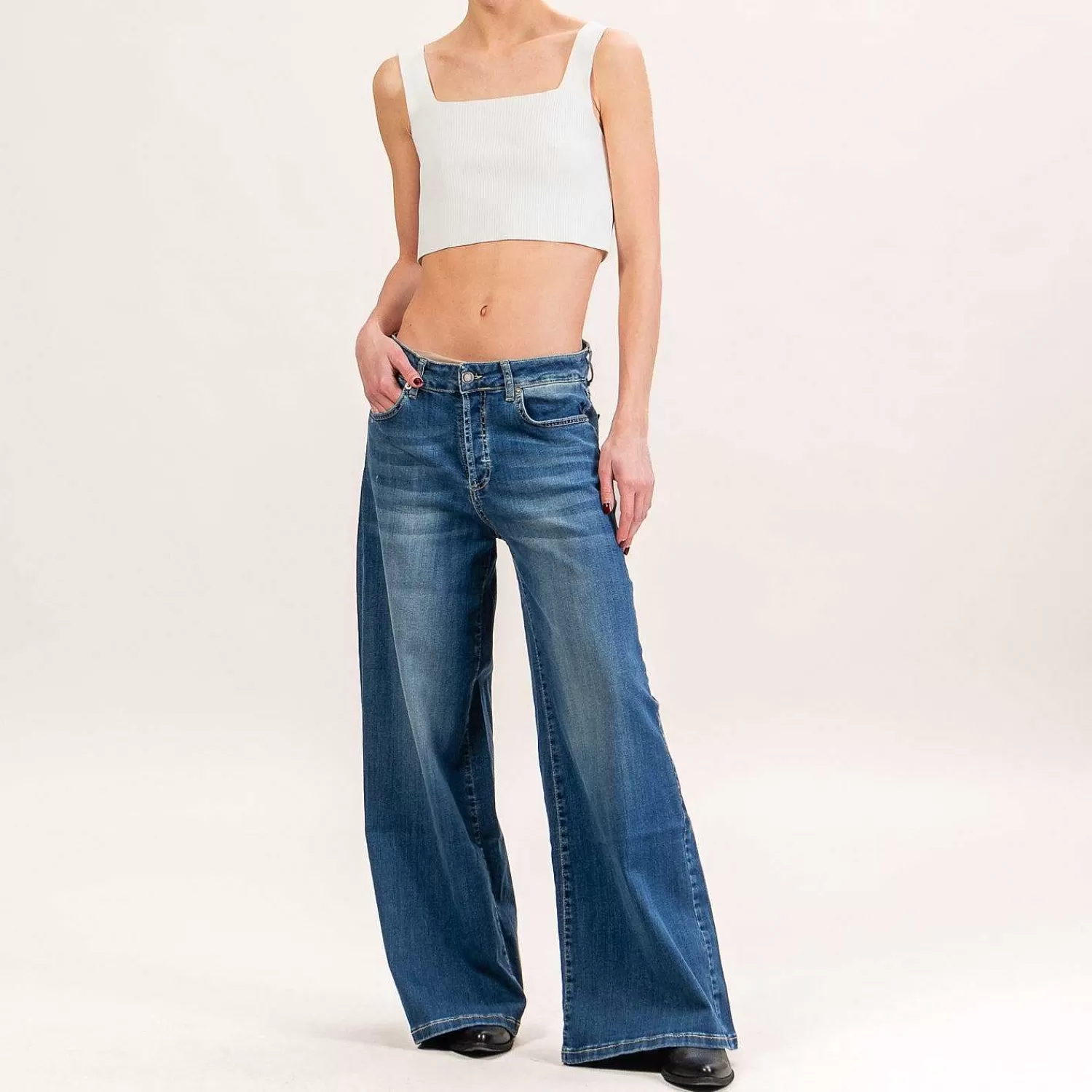 Sale White Mood Zeroassoluto-Jeans Kam2 Palazzo Lavaggio Medio Elasticizzato - Denim