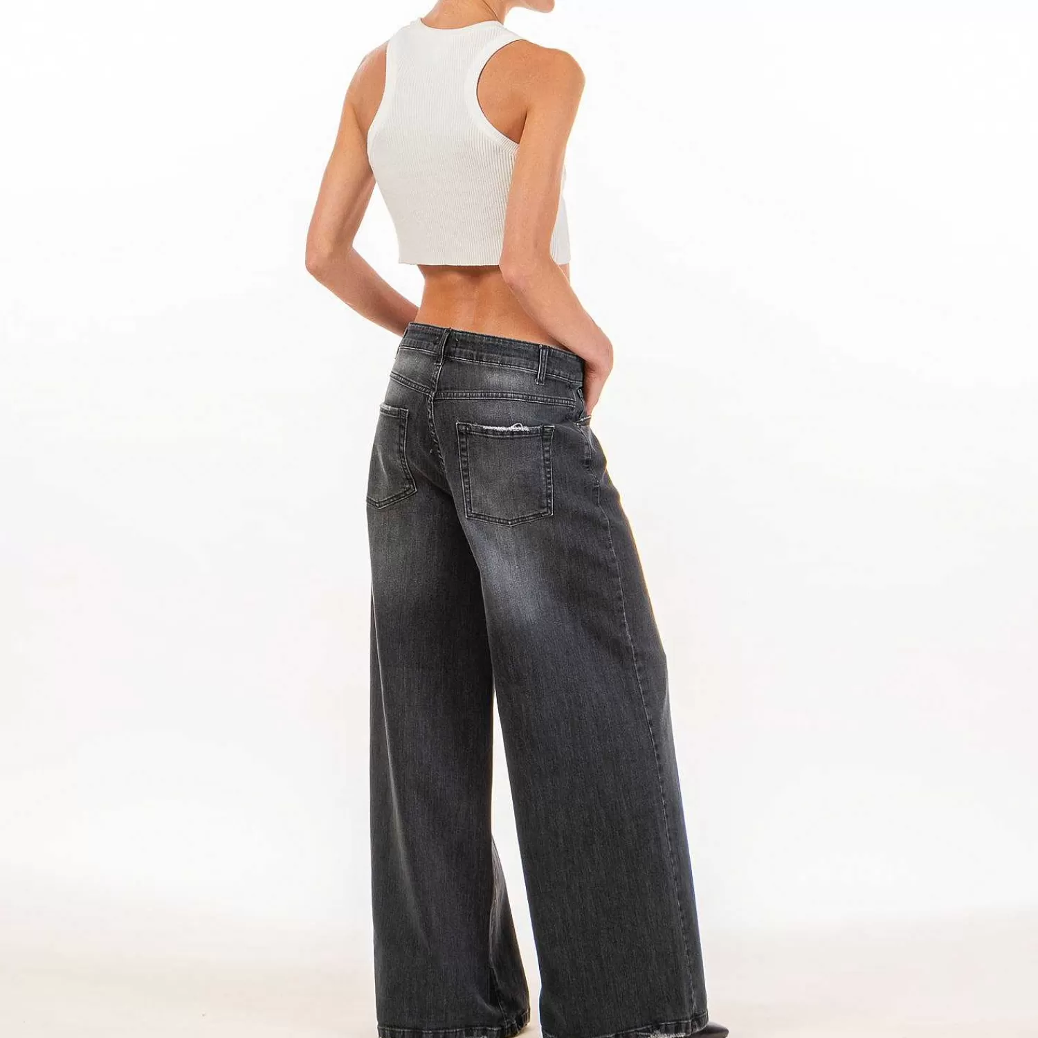 Discount White Mood Zeroassoluto-Jeans Kam2 Palazzo Lavaggio Medio Elasticizzato - Denim N