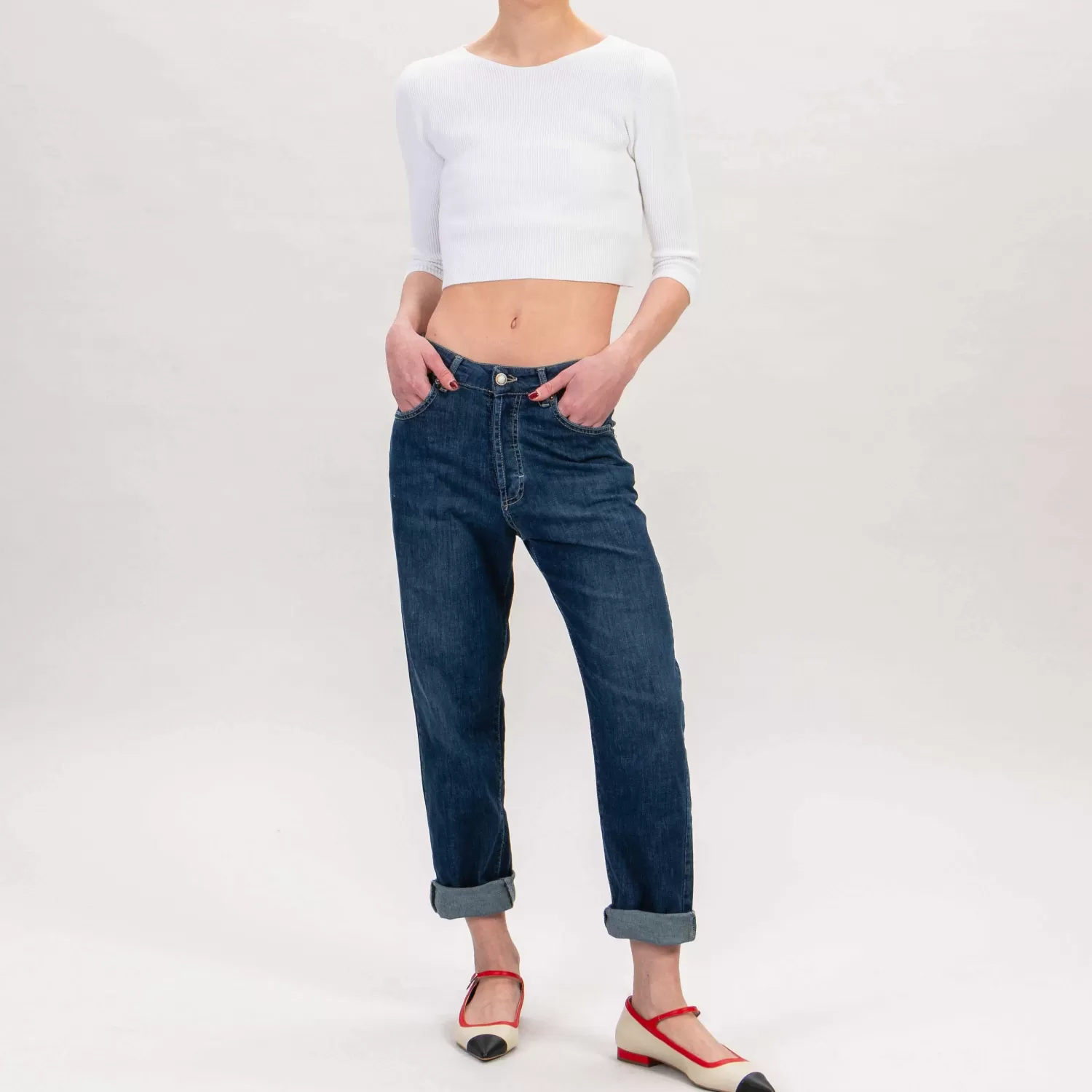 Outlet White Mood Zeroassoluto-Jeans Leaf Boyfriend Elasticizzato - Denim