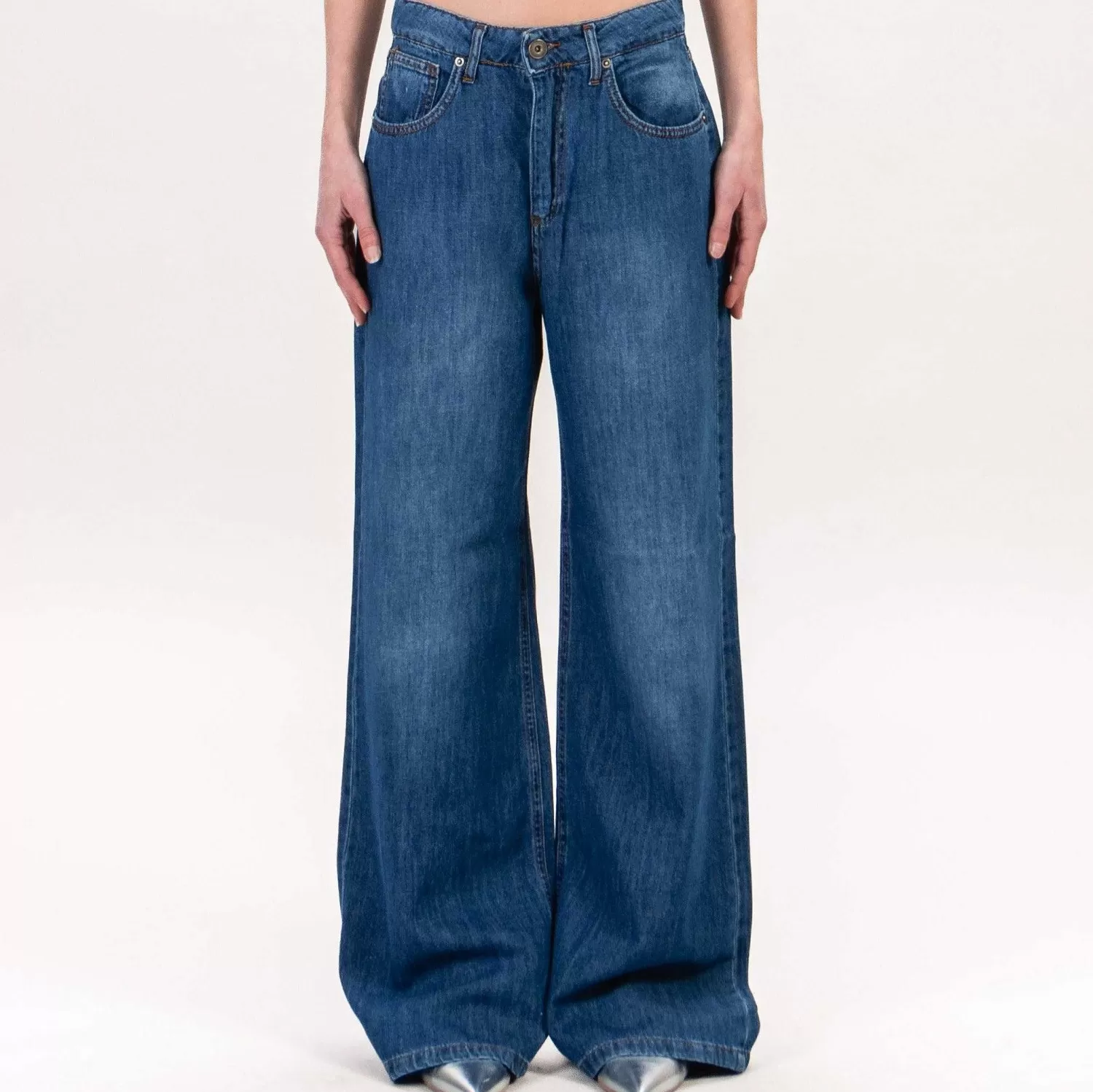 Best Sale White Mood Zeroassoluto-Jeans Sara Wide Leg Tela Morbida - Denim