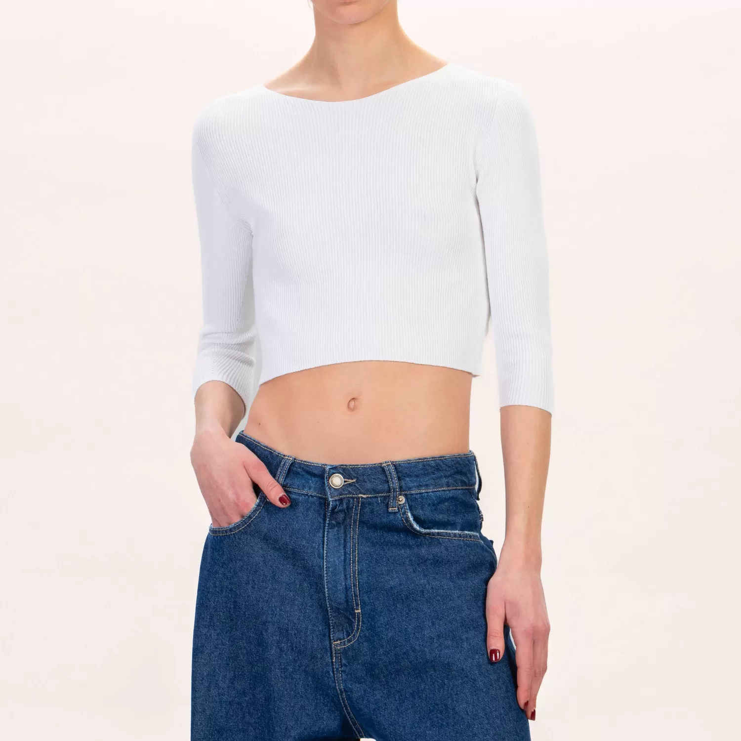 Cheap White Mood Zeroassoluto-Maglia Crop A Costine - Bianco