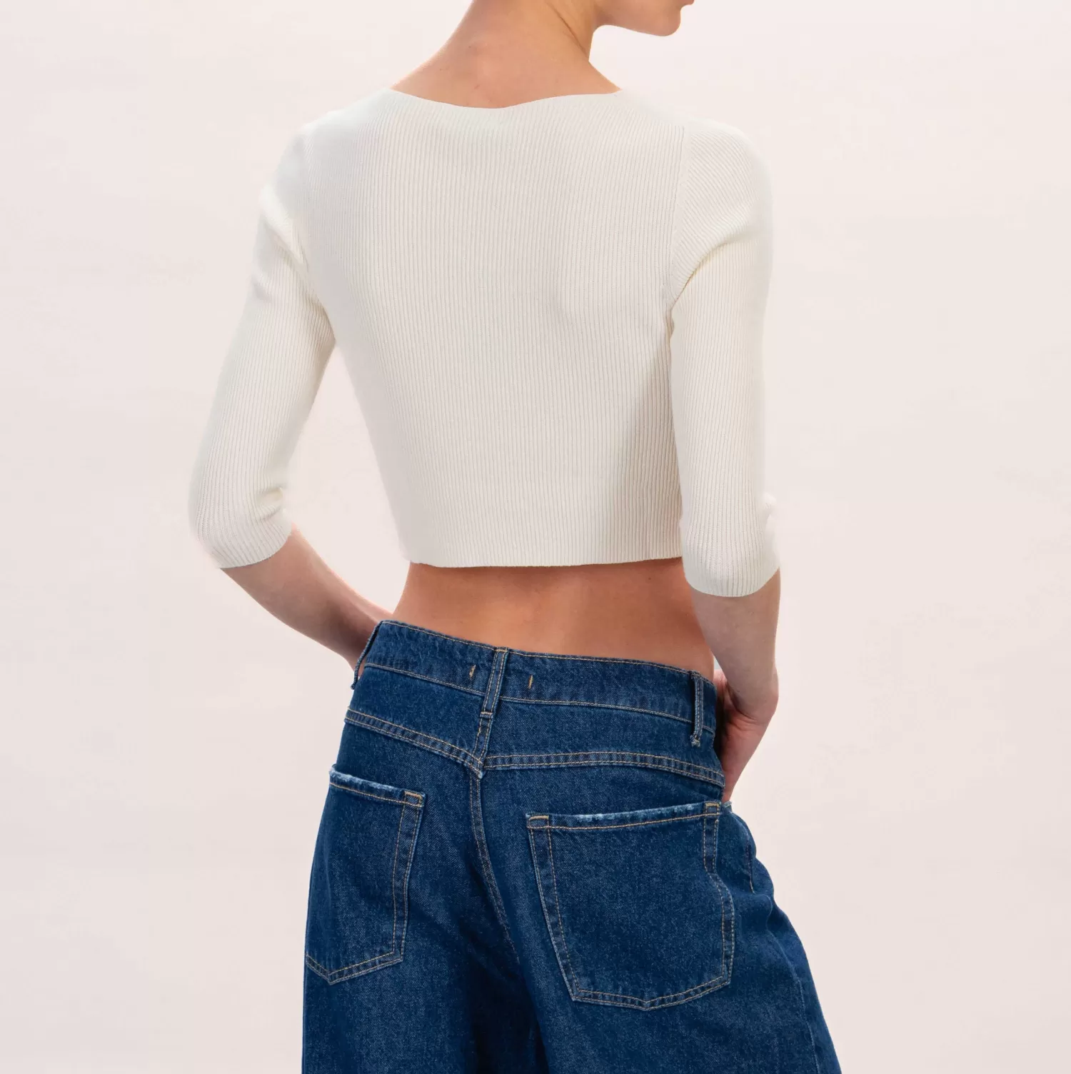 Hot White Mood Zeroassoluto-Maglia Crop A Costine - Burro