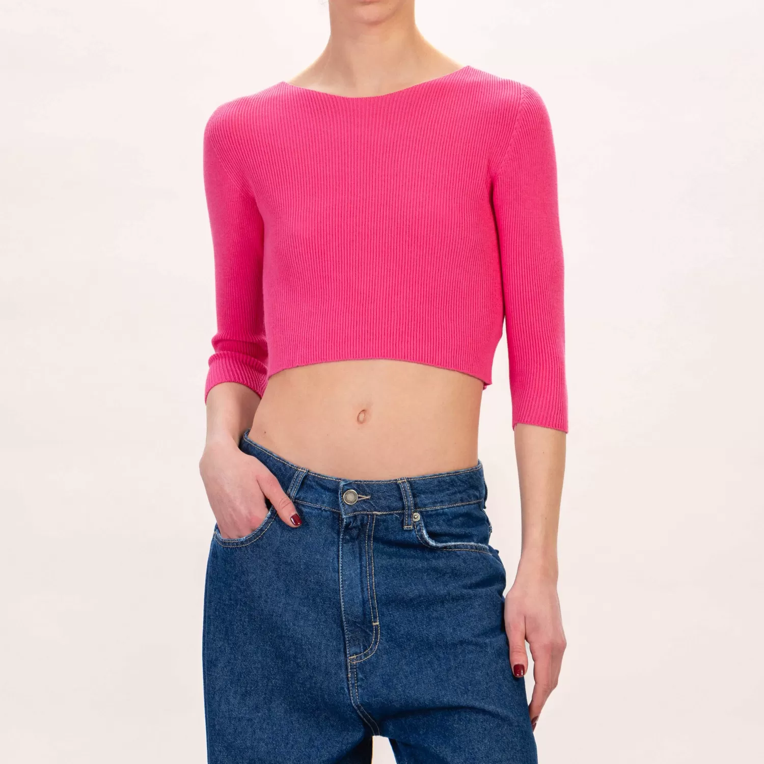 Best White Mood Zeroassoluto-Maglia Crop A Costine - Fucsia