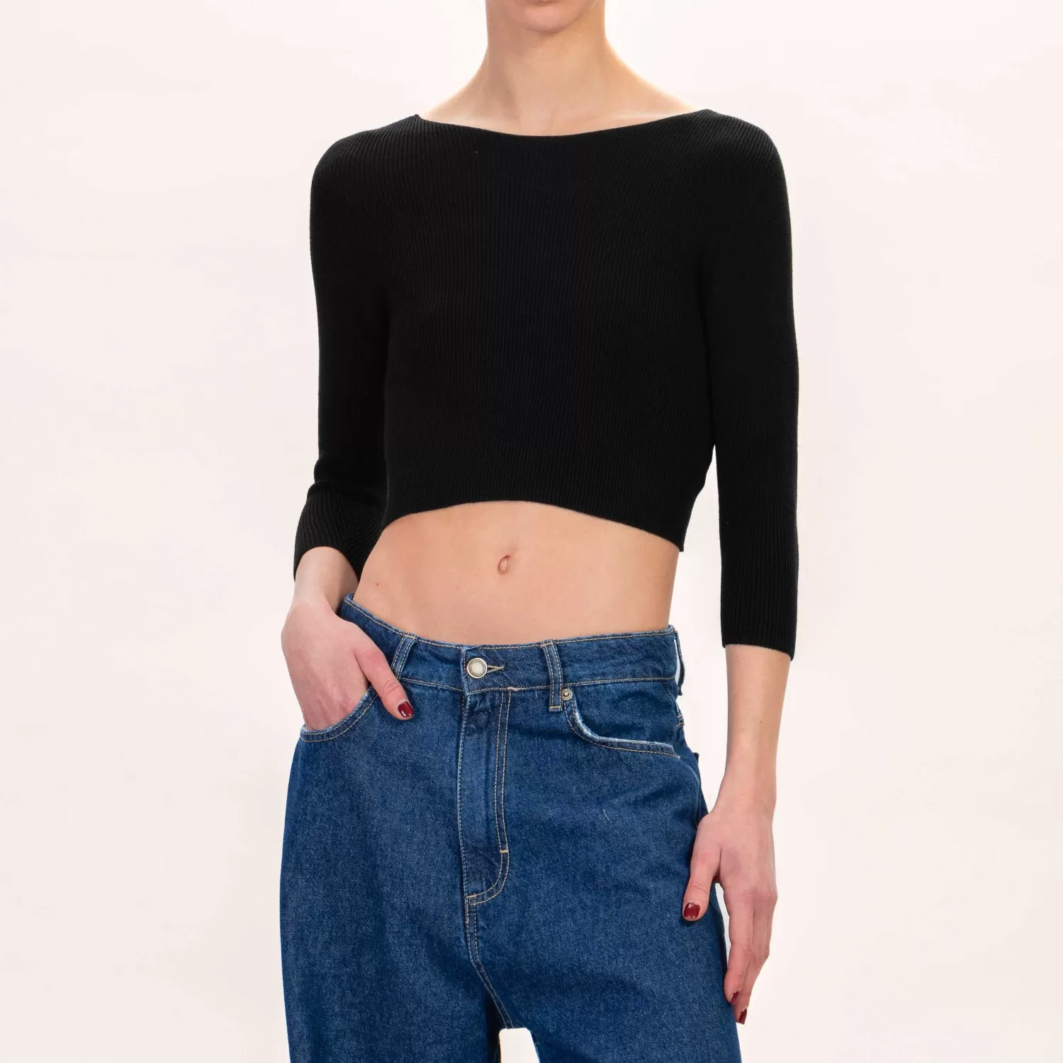 Sale White Mood Zeroassoluto-Maglia Crop A Costine - Nero