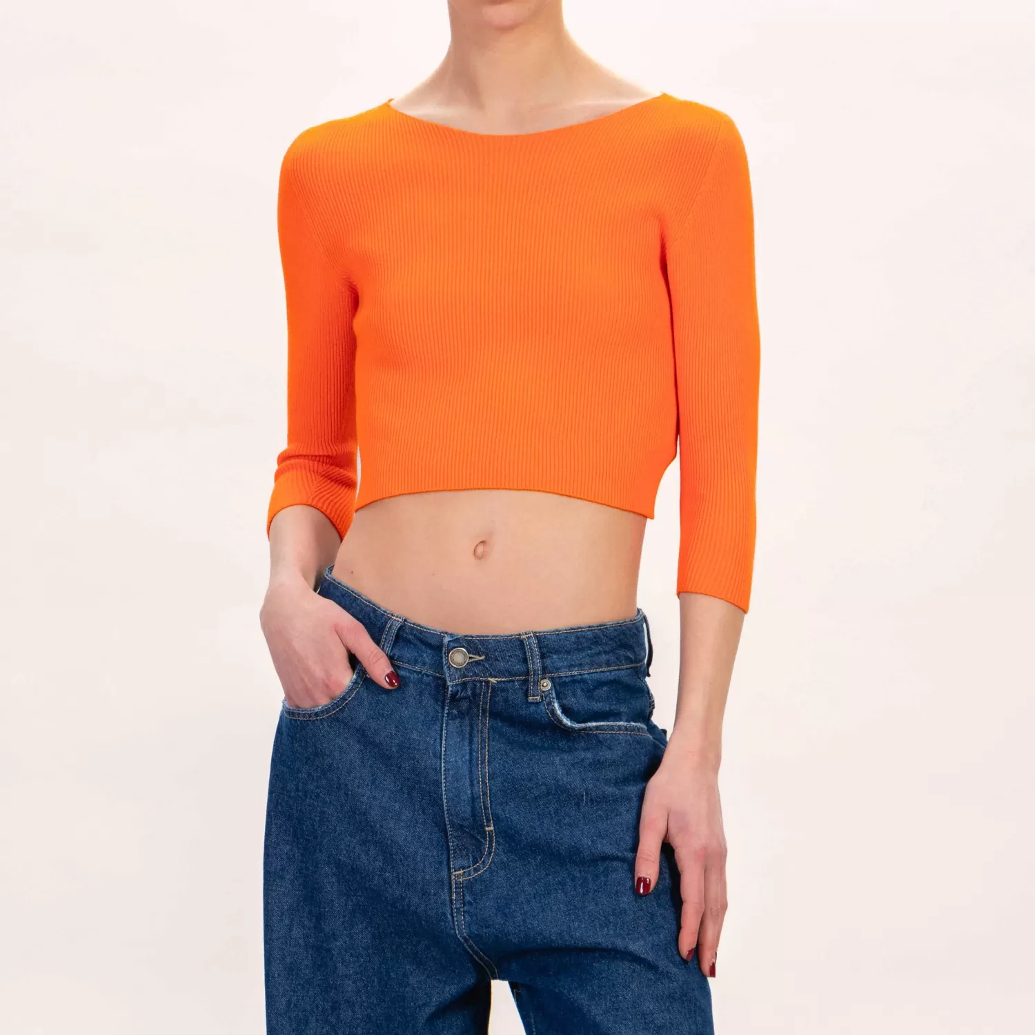 Outlet White Mood Zeroassoluto-Maglia Crop A Costine - Orange