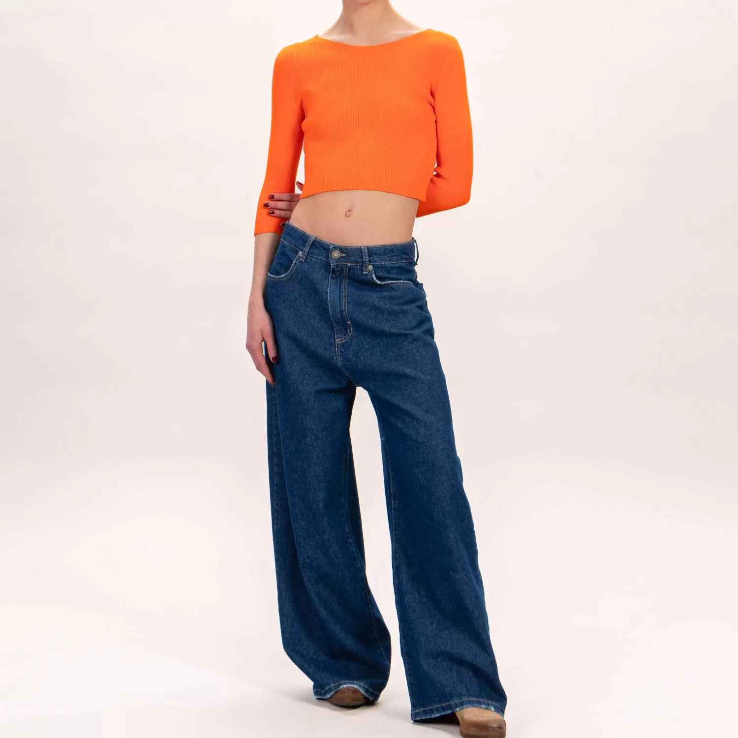 Outlet White Mood Zeroassoluto-Maglia Crop A Costine - Orange