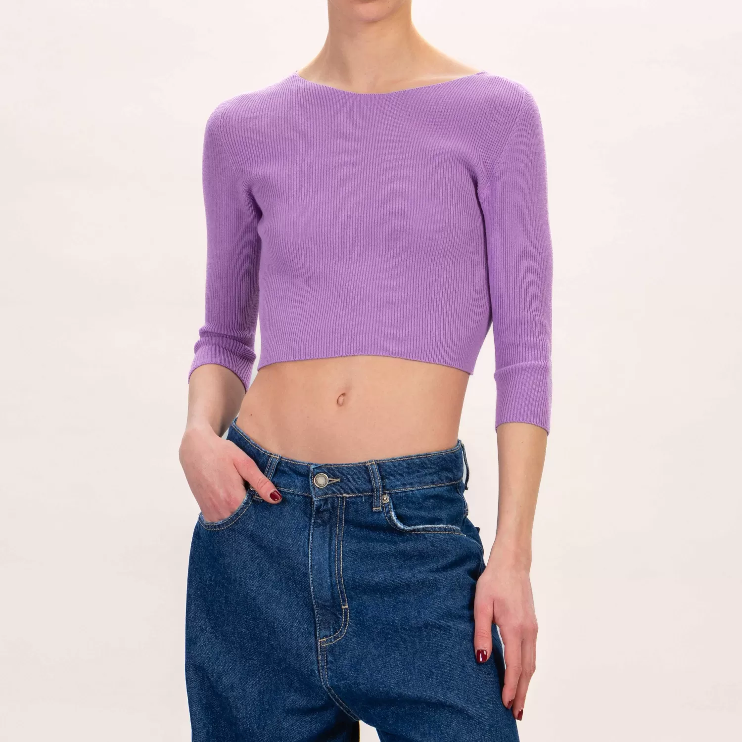 Discount White Mood Zeroassoluto-Maglia Crop A Costine - Viola