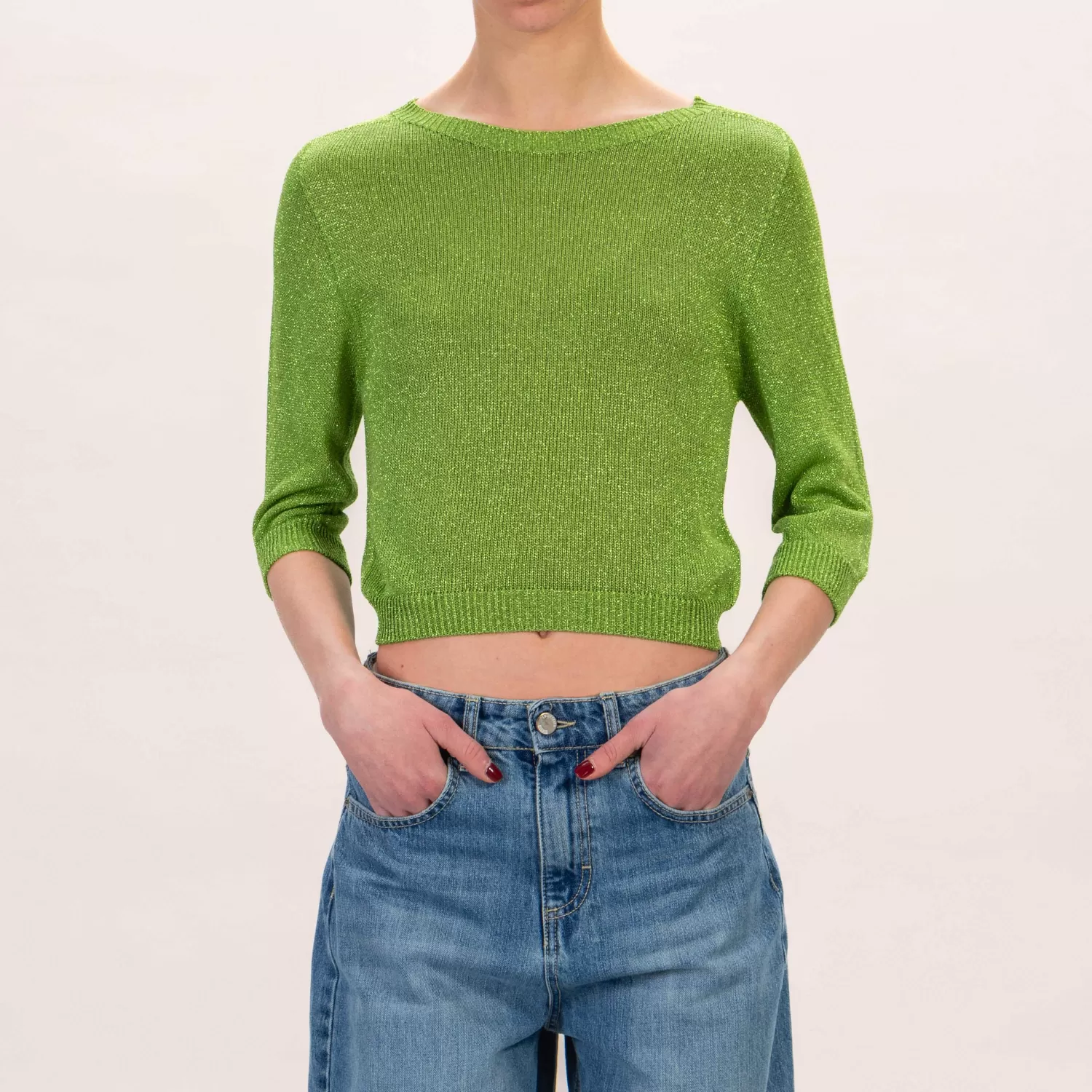 Flash Sale White Mood Zeroassoluto-Maglia Crop Girocollo In Lurex - Verde Mela