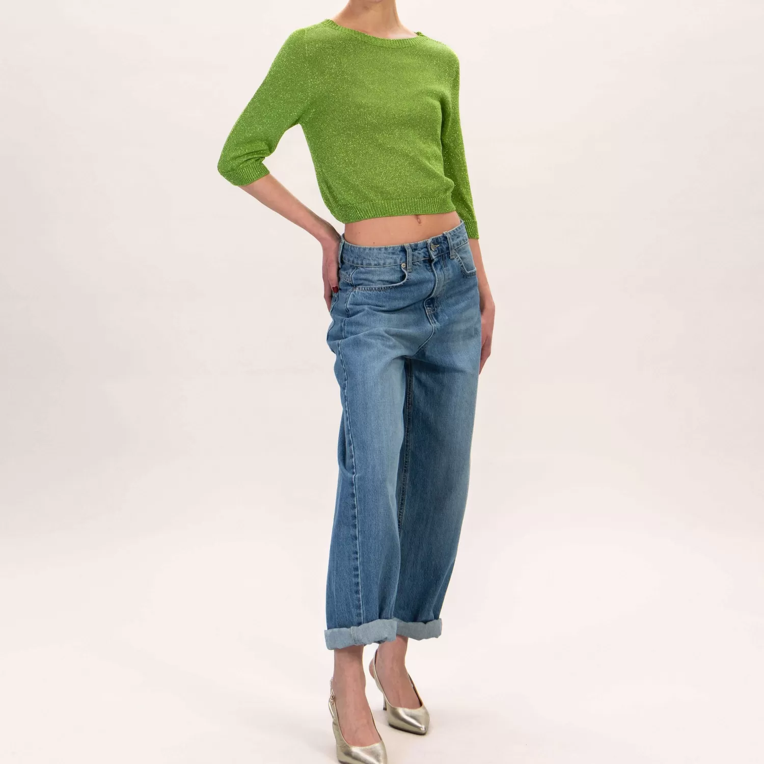 Flash Sale White Mood Zeroassoluto-Maglia Crop Girocollo In Lurex - Verde Mela