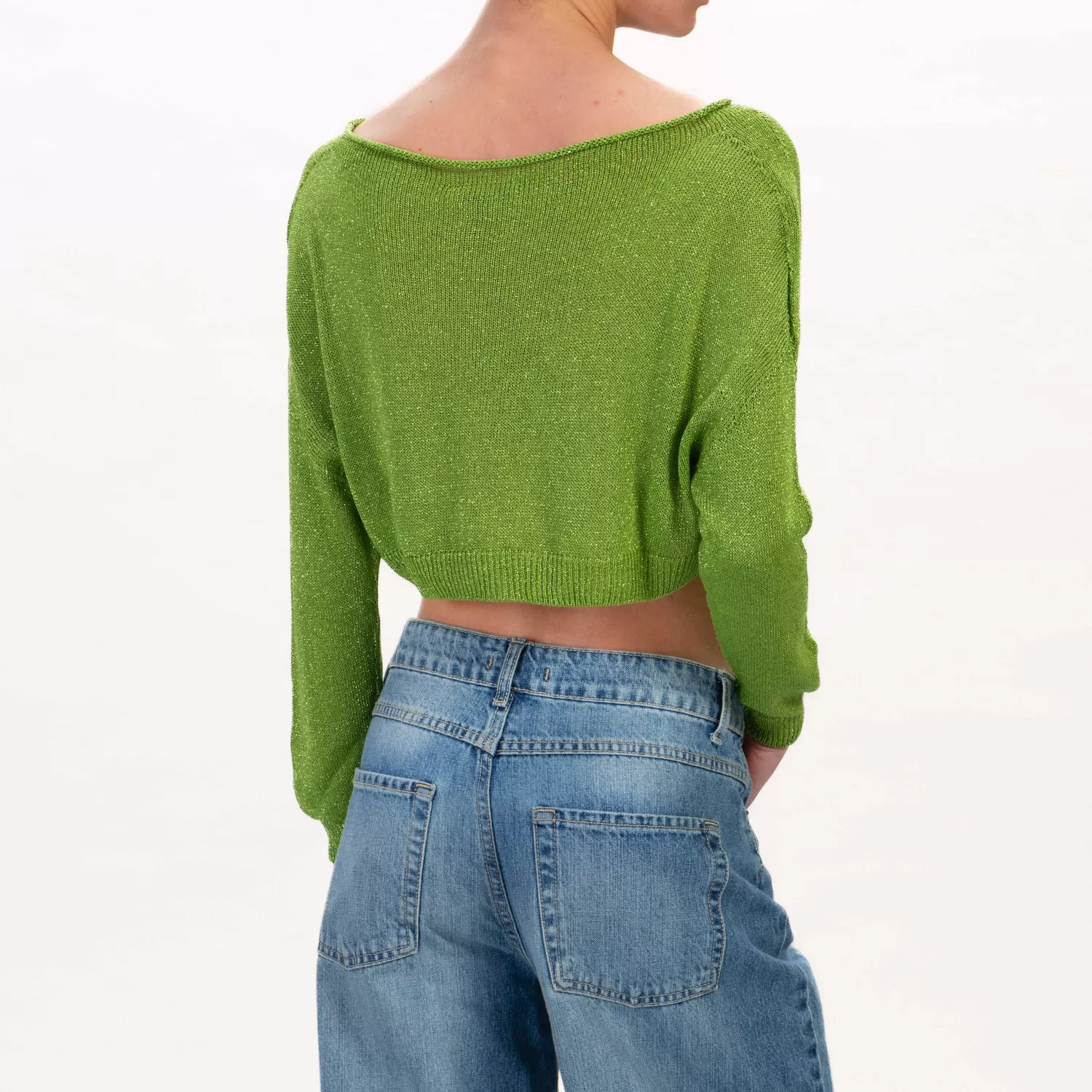 Shop White Mood Zeroassoluto-Maglia Crop Scollo Barca In Lurex - Verde Mela