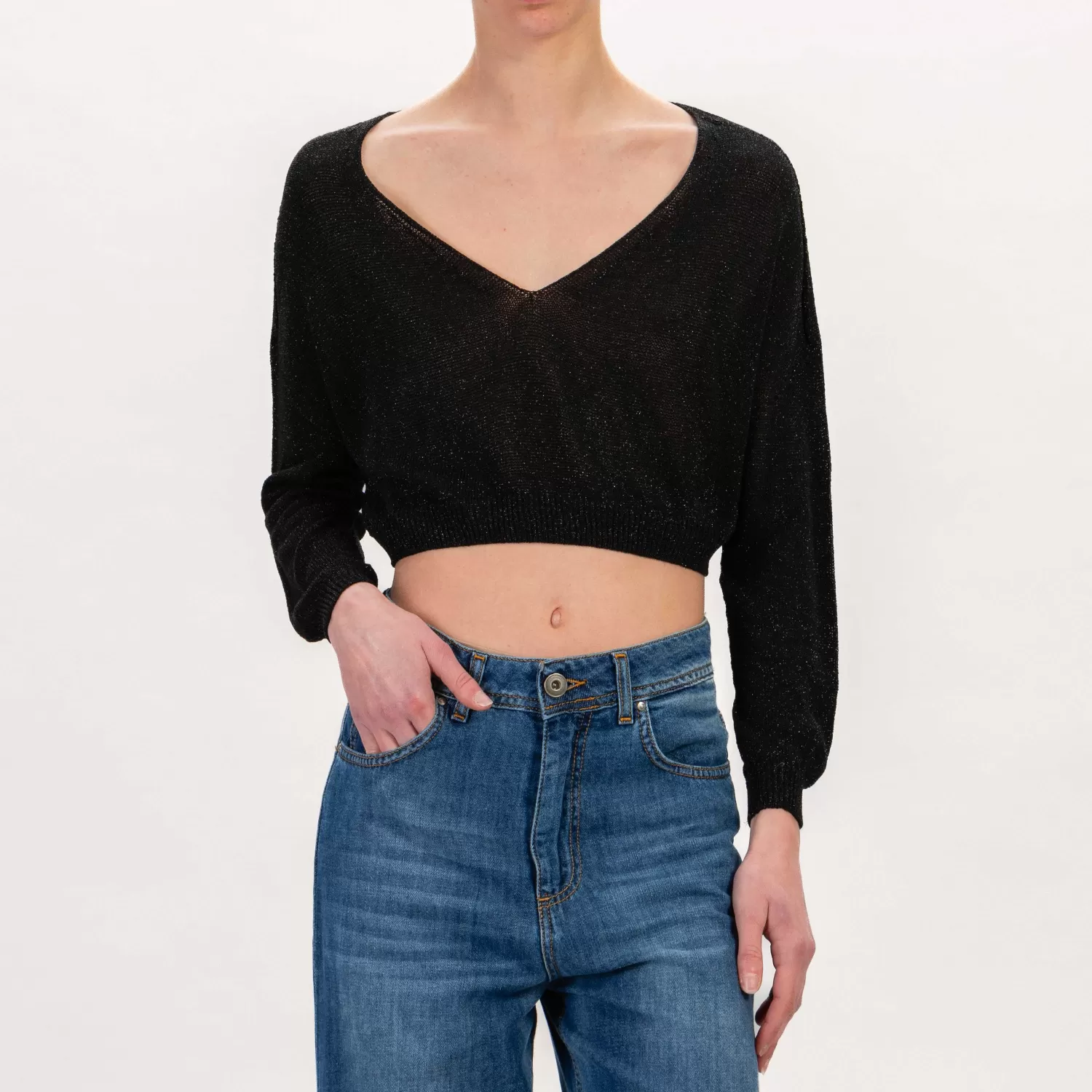 Sale White Mood Zeroassoluto-Maglia Crop Scollo V In Lurex - Nero