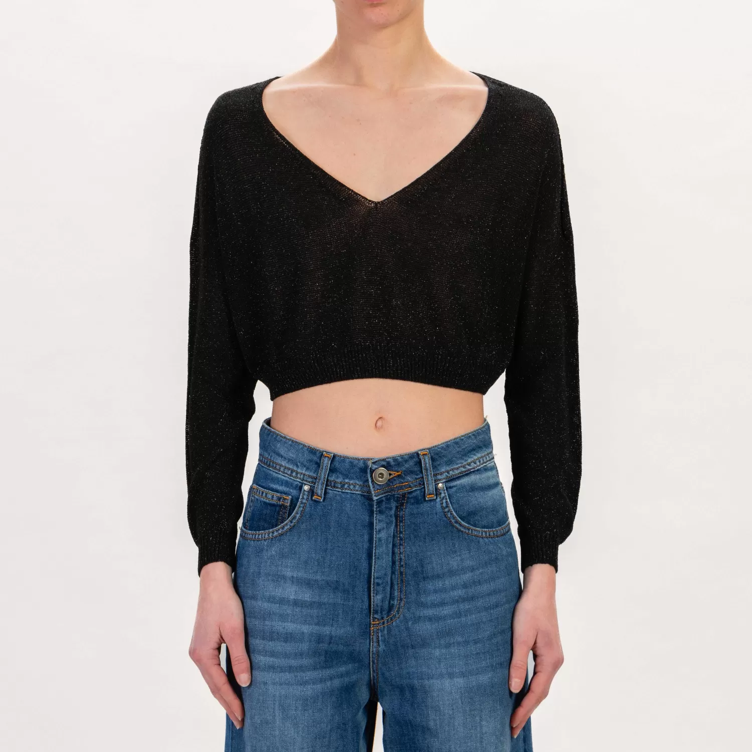 Sale White Mood Zeroassoluto-Maglia Crop Scollo V In Lurex - Nero