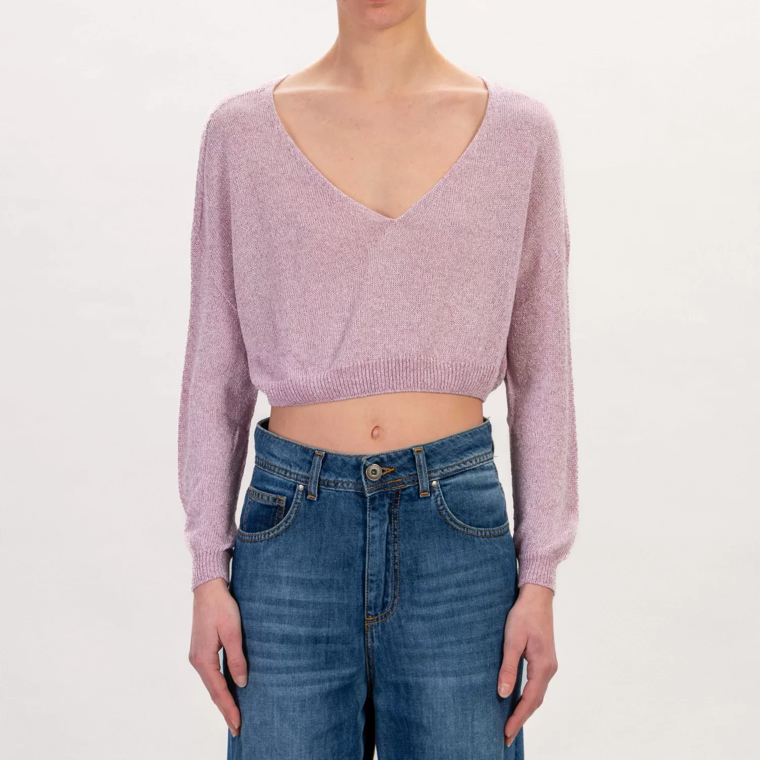 Flash Sale White Mood Zeroassoluto-Maglia Crop Scollo V In Lurex - Rosa