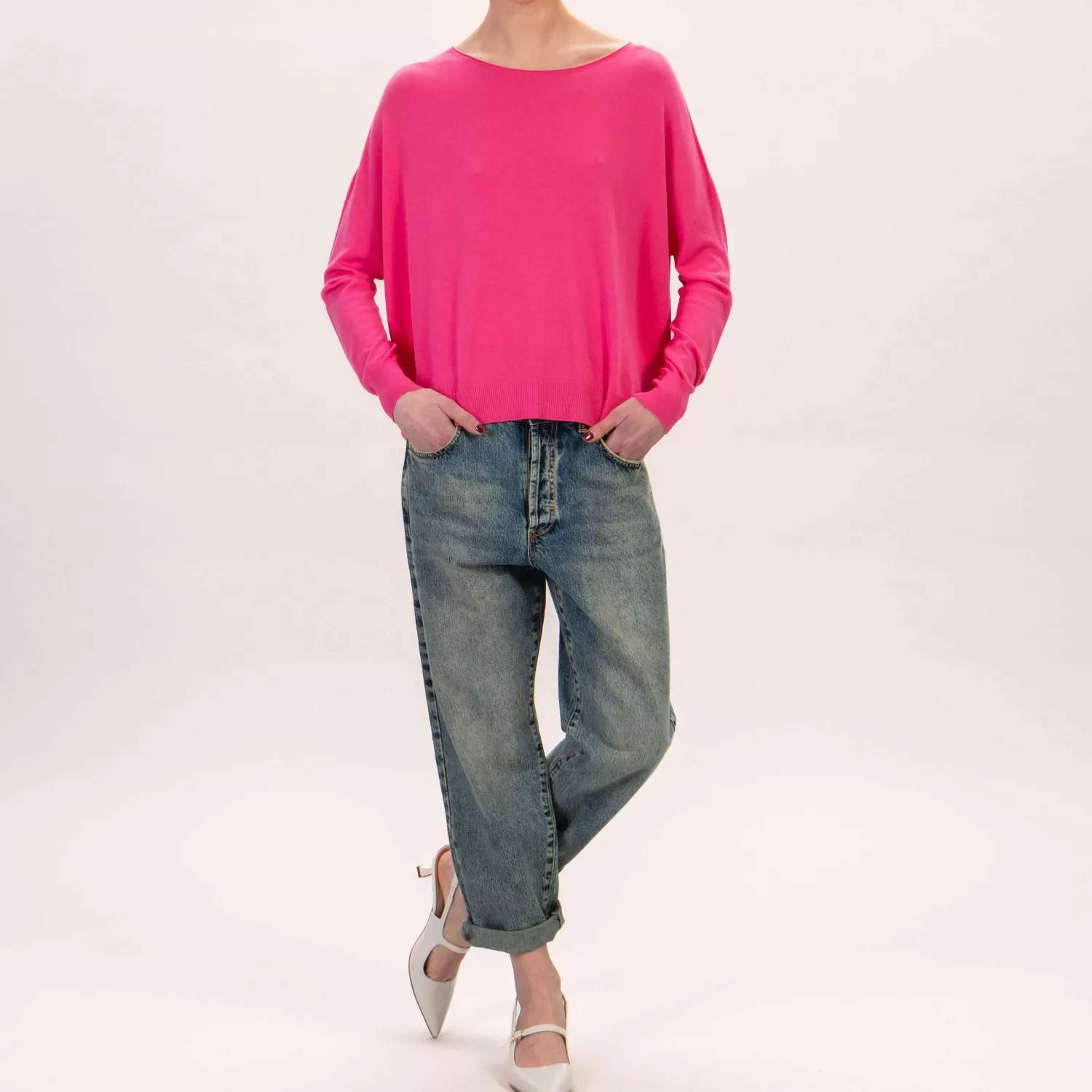 Fashion White Mood Zeroassoluto-Maglia Scatola Girocollo Bordi A Coste - Fucsia