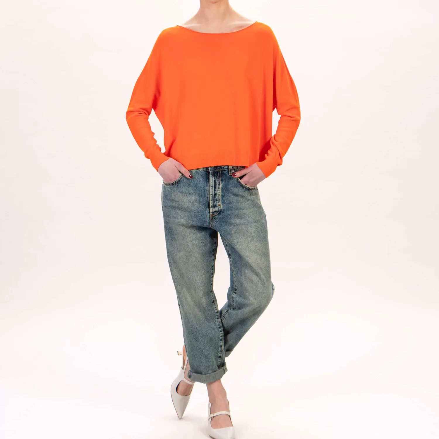 Fashion White Mood Zeroassoluto-Maglia Scatola Girocollo Bordi A Coste - Orange