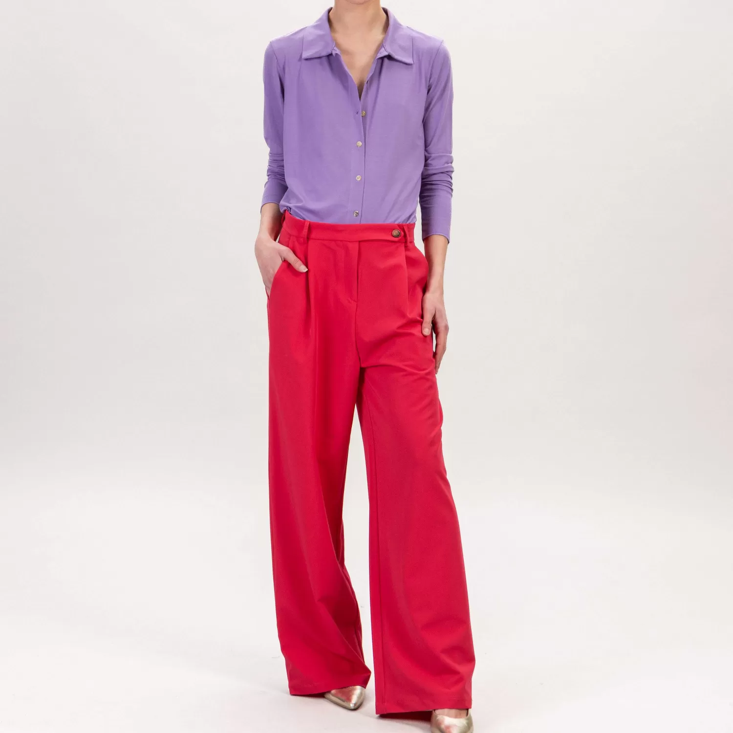 Store White Mood Zeroassoluto-Pantalone Baly Wide Leg 1 Pinces - Cherry