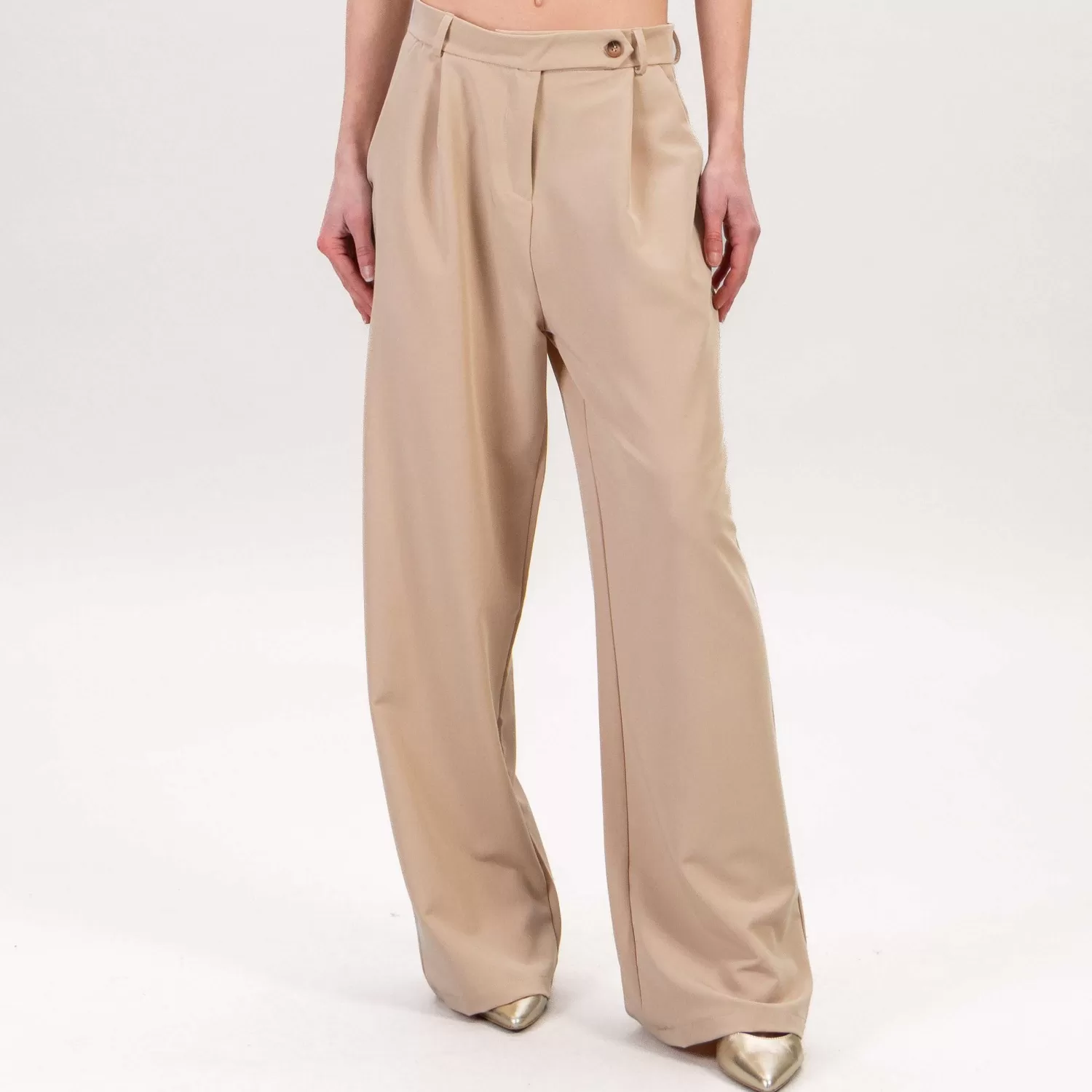 New White Mood Zeroassoluto-Pantalone Baly Wide Leg 1 Pinces - Sand