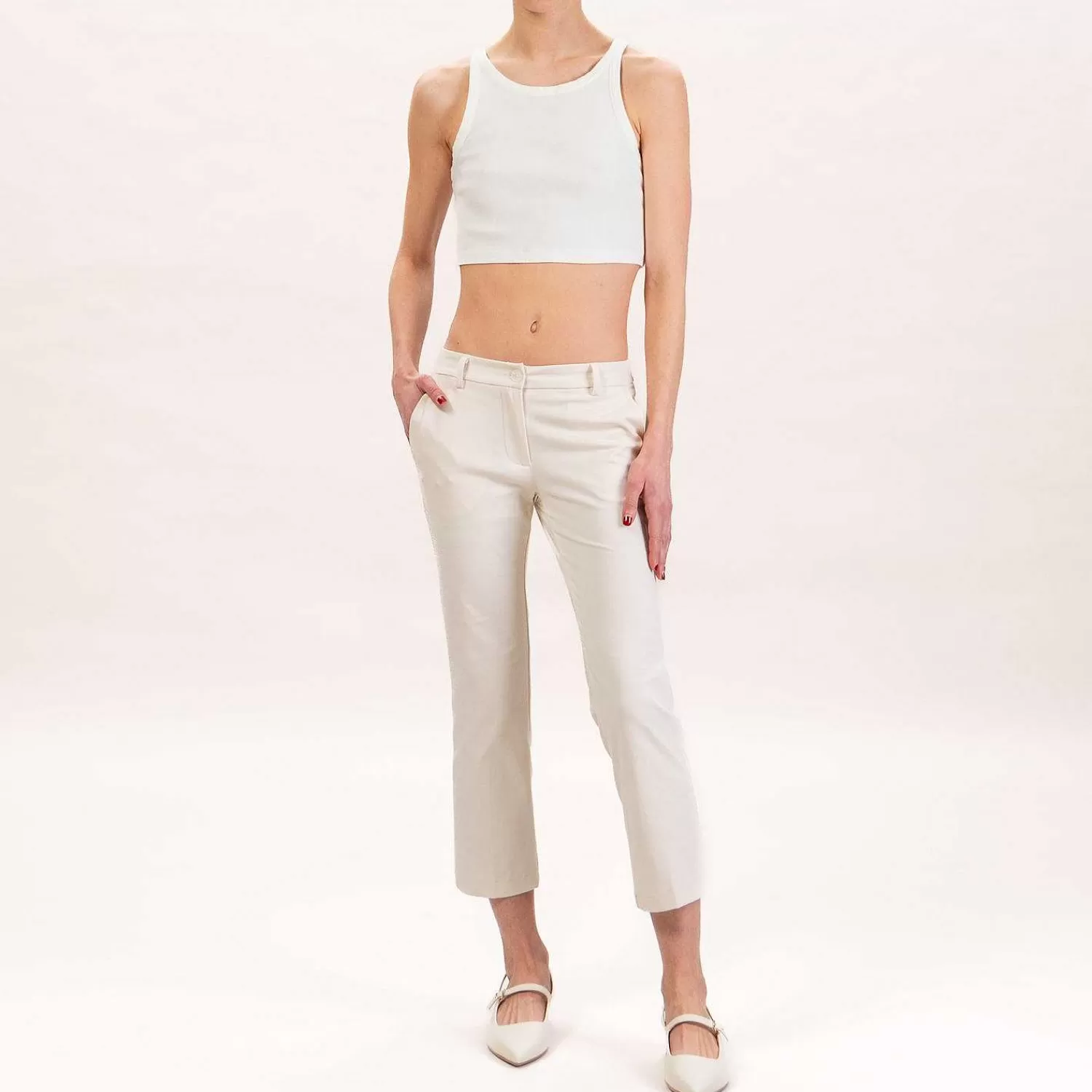 Clearance White Mood Zeroassoluto-Pantalone Betty Punto Milano - Burro