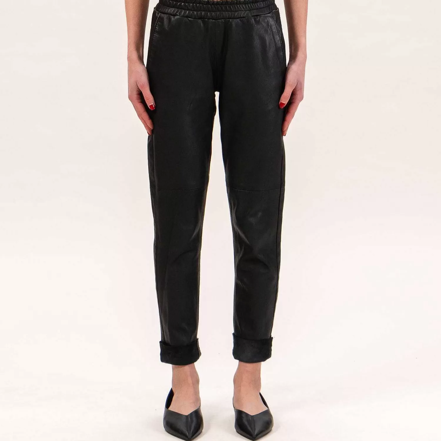 Hot White Mood Zeroassoluto-Pantalone Boyfriend Genuine Leather - Nero