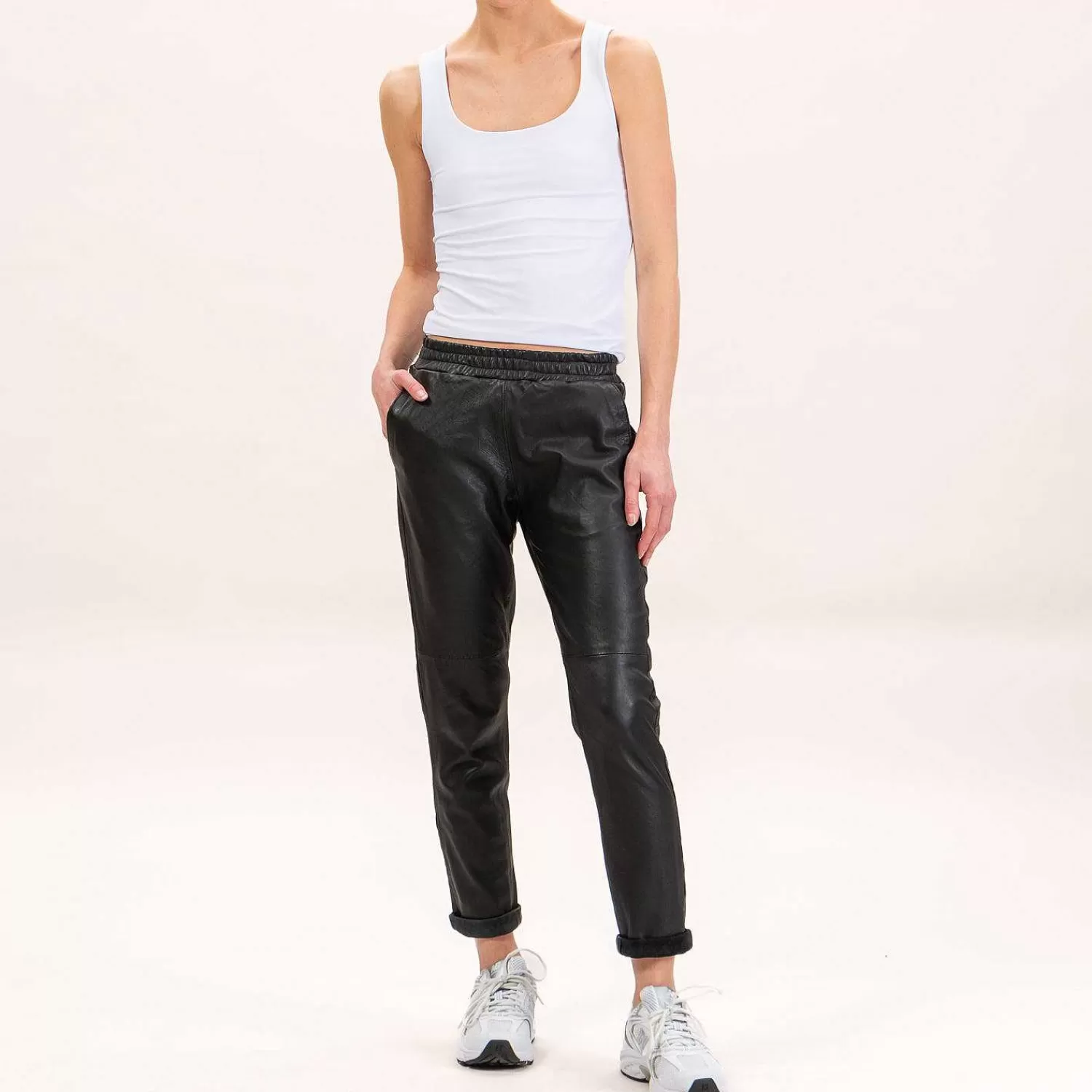 Hot White Mood Zeroassoluto-Pantalone Boyfriend Genuine Leather - Nero