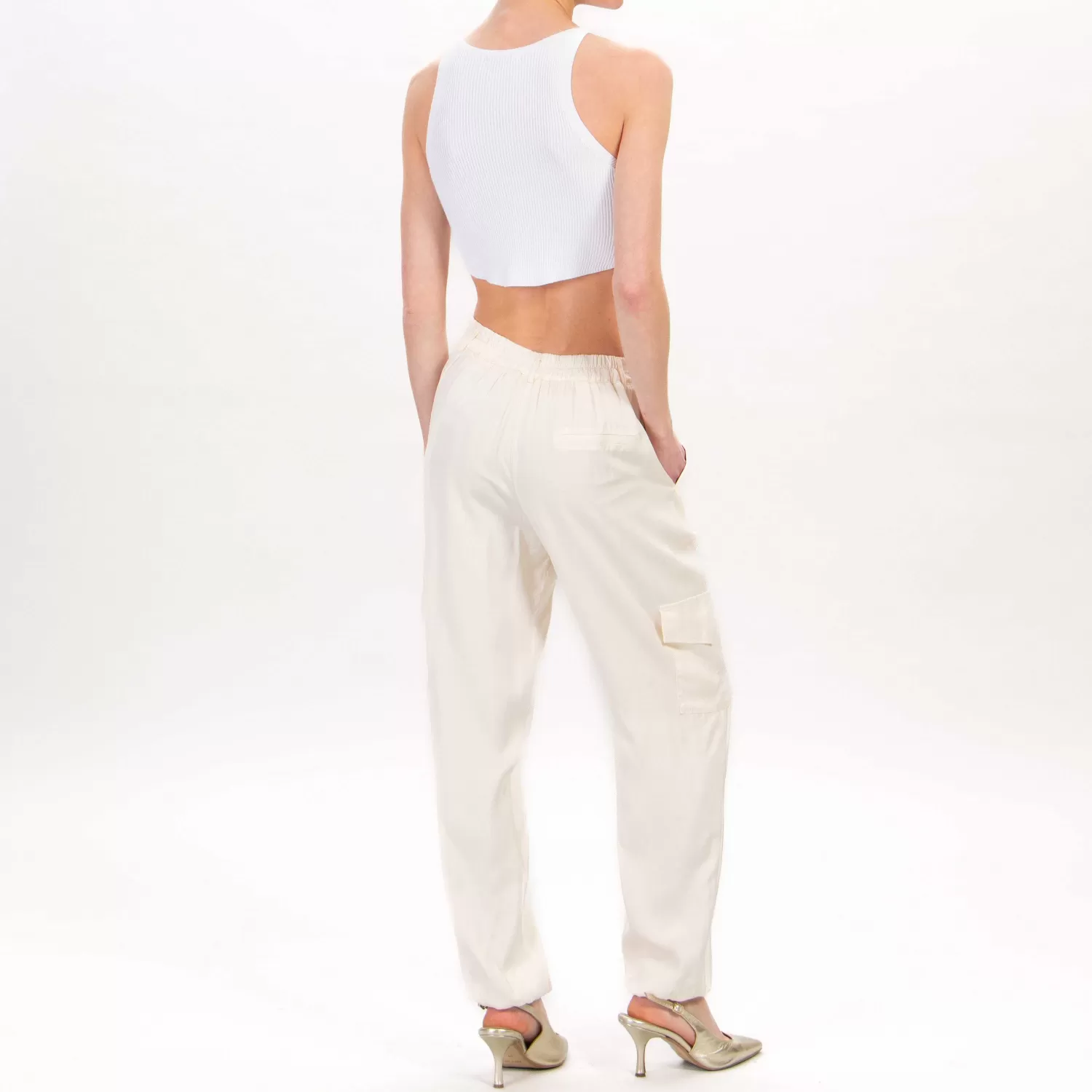 New White Mood Zeroassoluto-Pantalone Cargo In Satin - Burro