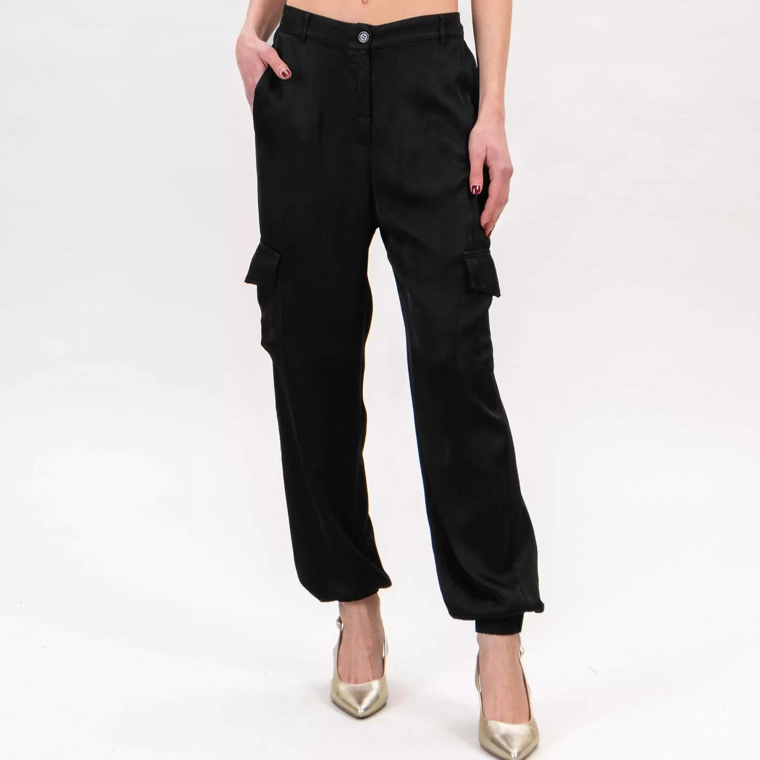 Online White Mood Zeroassoluto-Pantalone Cargo In Satin - Nero