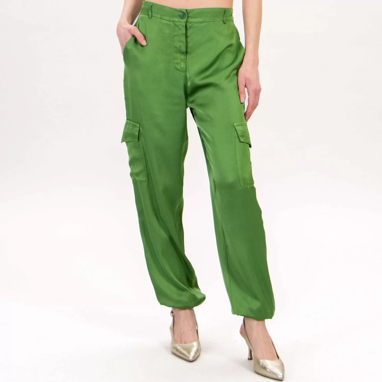 Fashion White Mood Zeroassoluto-Pantalone Cargo In Satin - Verde