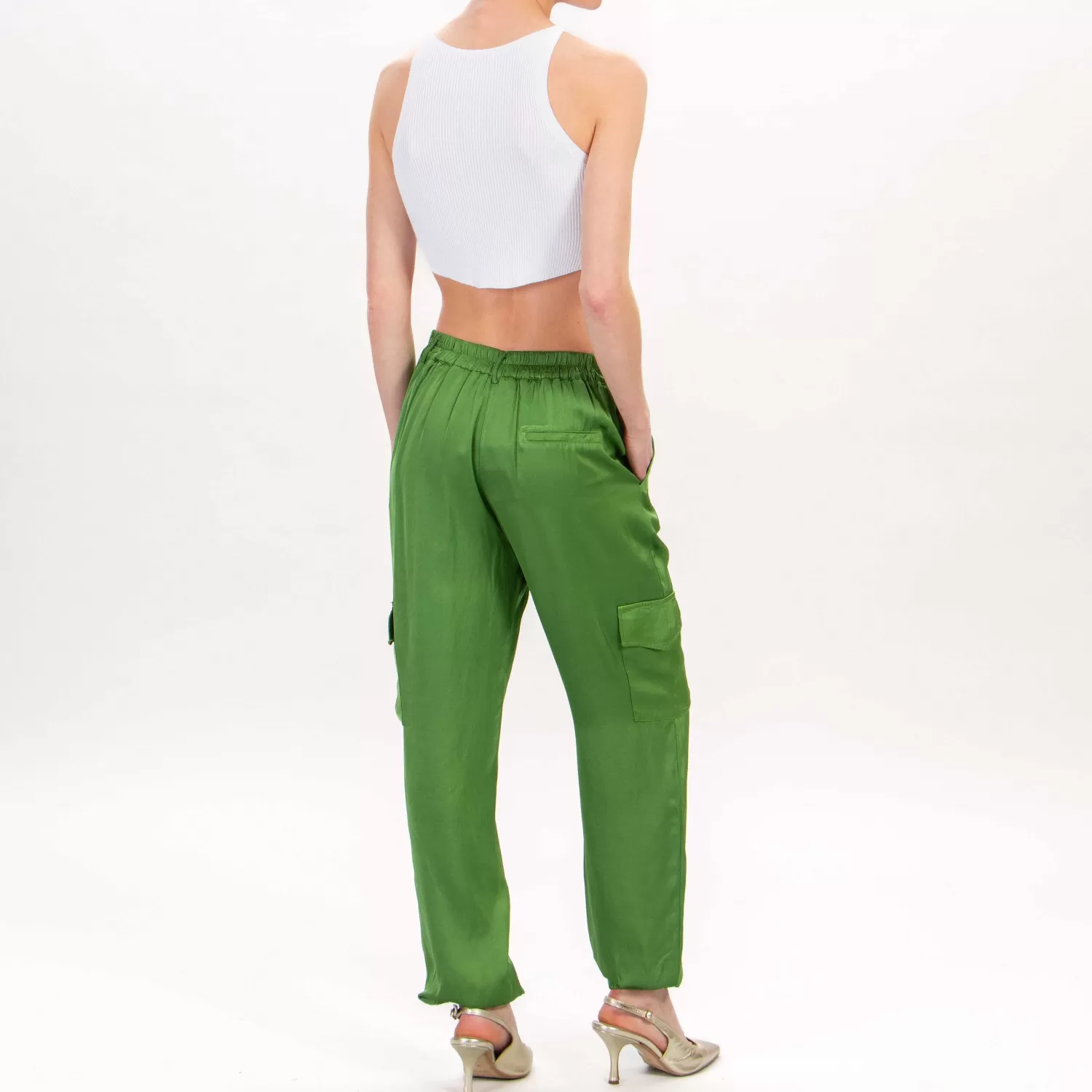 Fashion White Mood Zeroassoluto-Pantalone Cargo In Satin - Verde