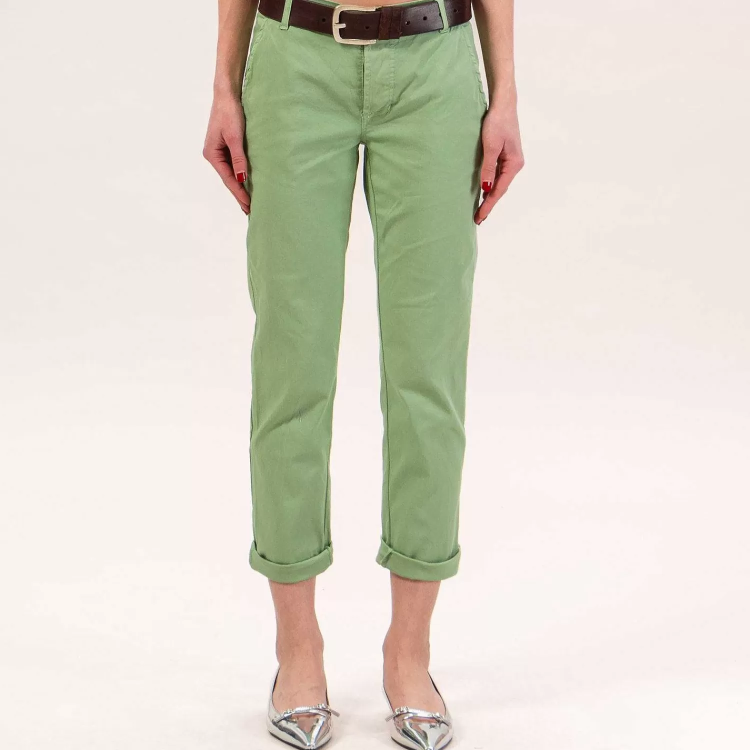 Shop White Mood Zeroassoluto-Pantalone Lois Chino Elasticizzato - Green Bay