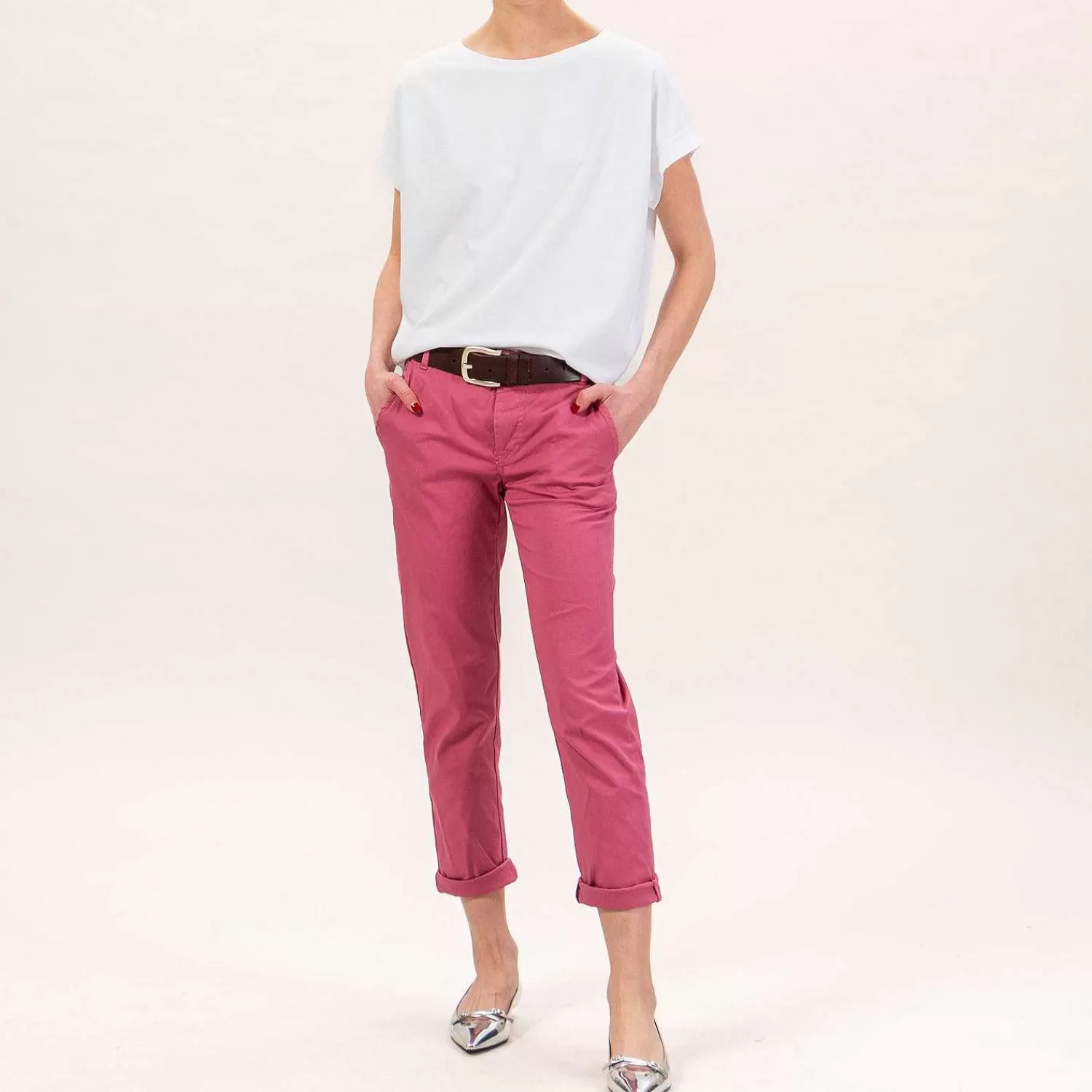 Online White Mood Zeroassoluto-Pantalone Lois Chino Elasticizzato - Rose