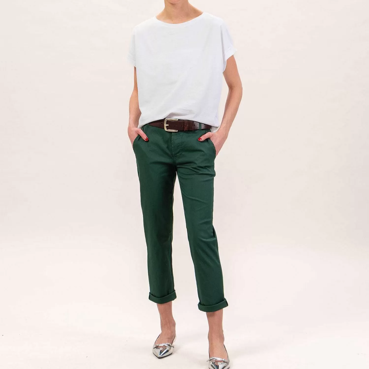 Hot White Mood Zeroassoluto-Pantalone Lois Chino Elasticizzato - Verde Pino