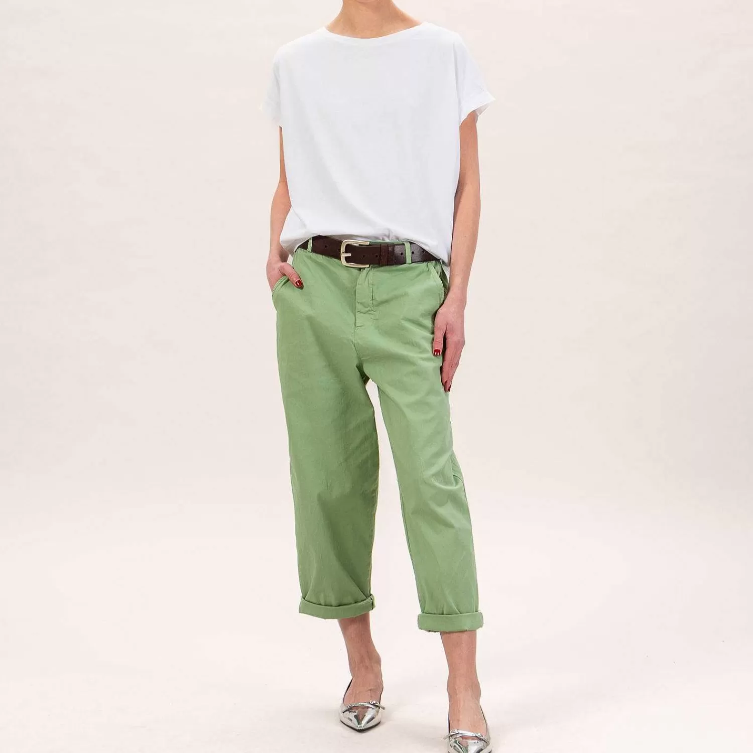 Best White Mood Zeroassoluto-Pantalone Lory Baggy Elasticizzato - Green Bay