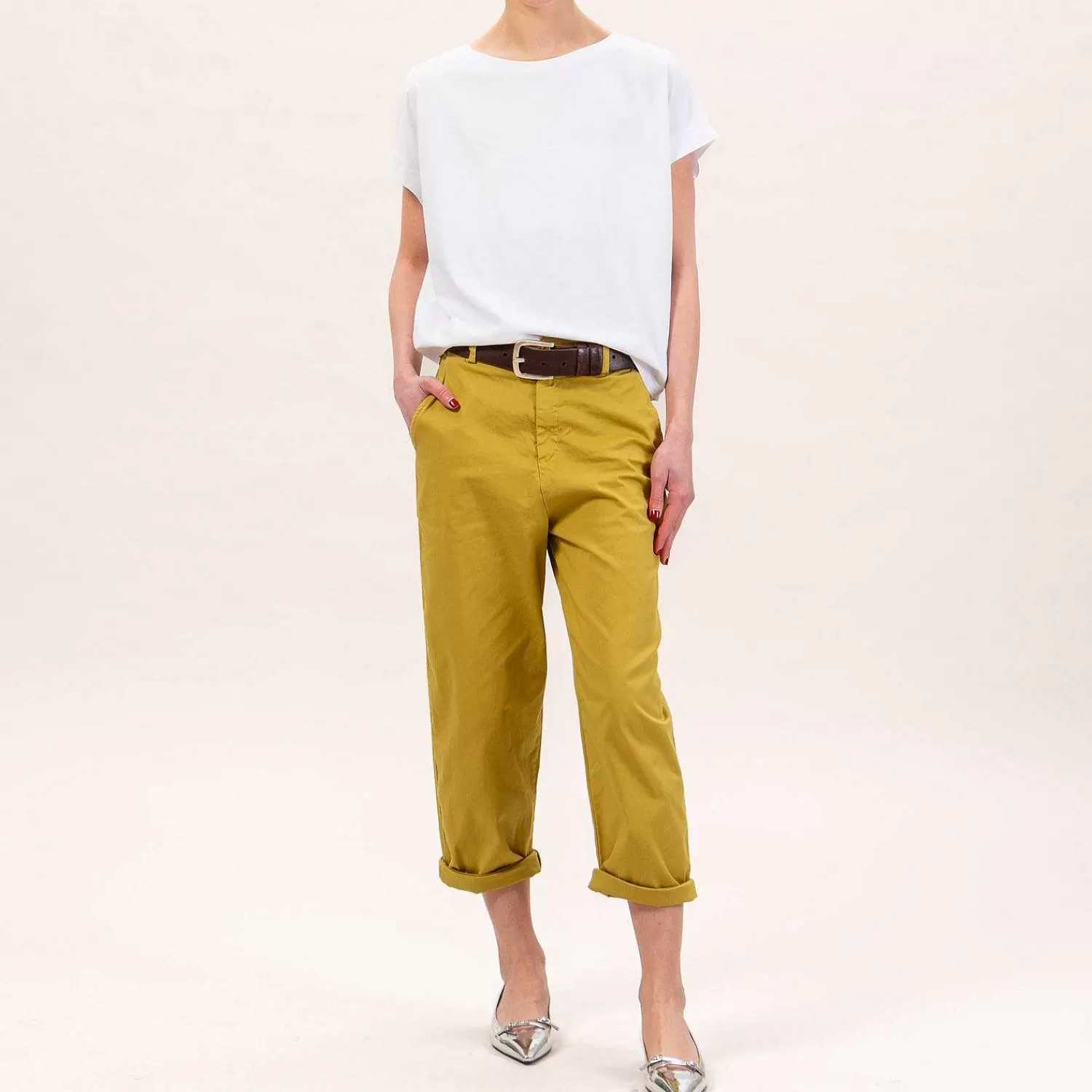 Shop White Mood Zeroassoluto-Pantalone Lory Baggy Elasticizzato - Olio