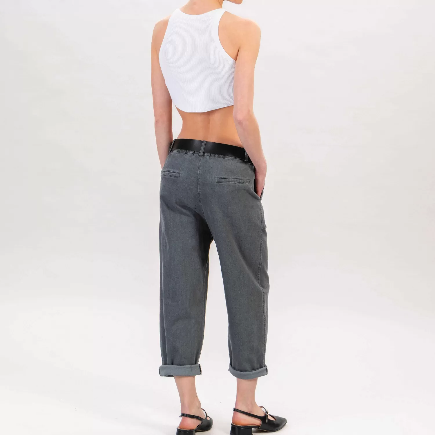 Online White Mood Zeroassoluto-Pantalone Lory Baggy Tela Jeans - Denim Grigio