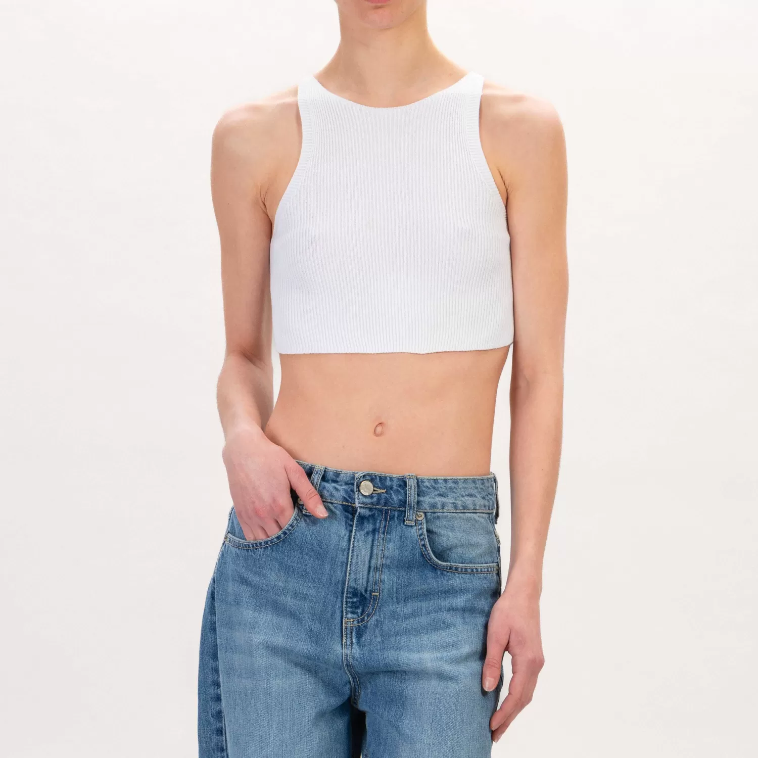 Fashion White Mood Zeroassoluto-Top Crop A Costine - Bianco