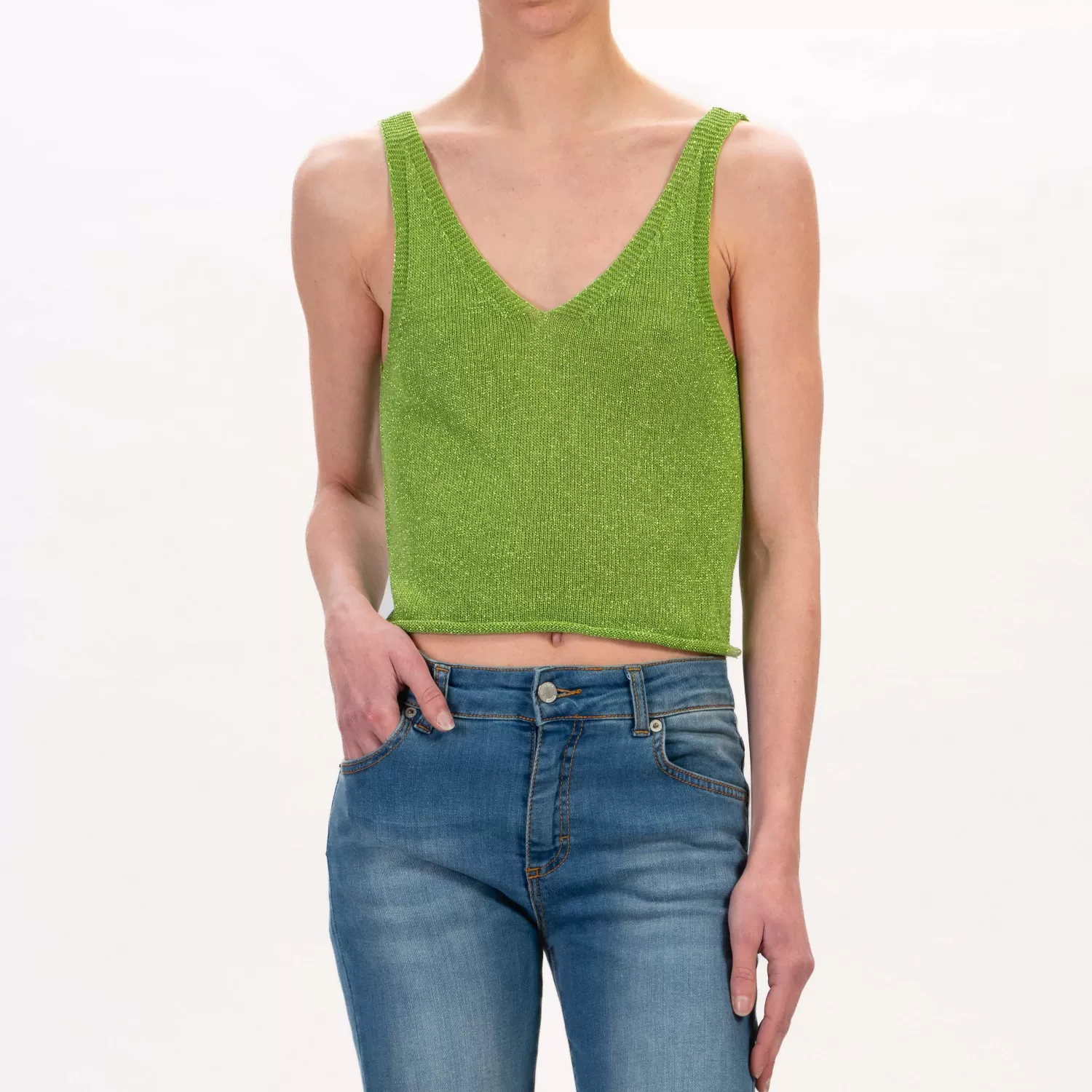 Cheap White Mood Zeroassoluto-Top Crop Con Bretelle In Lurex - Verde Mela