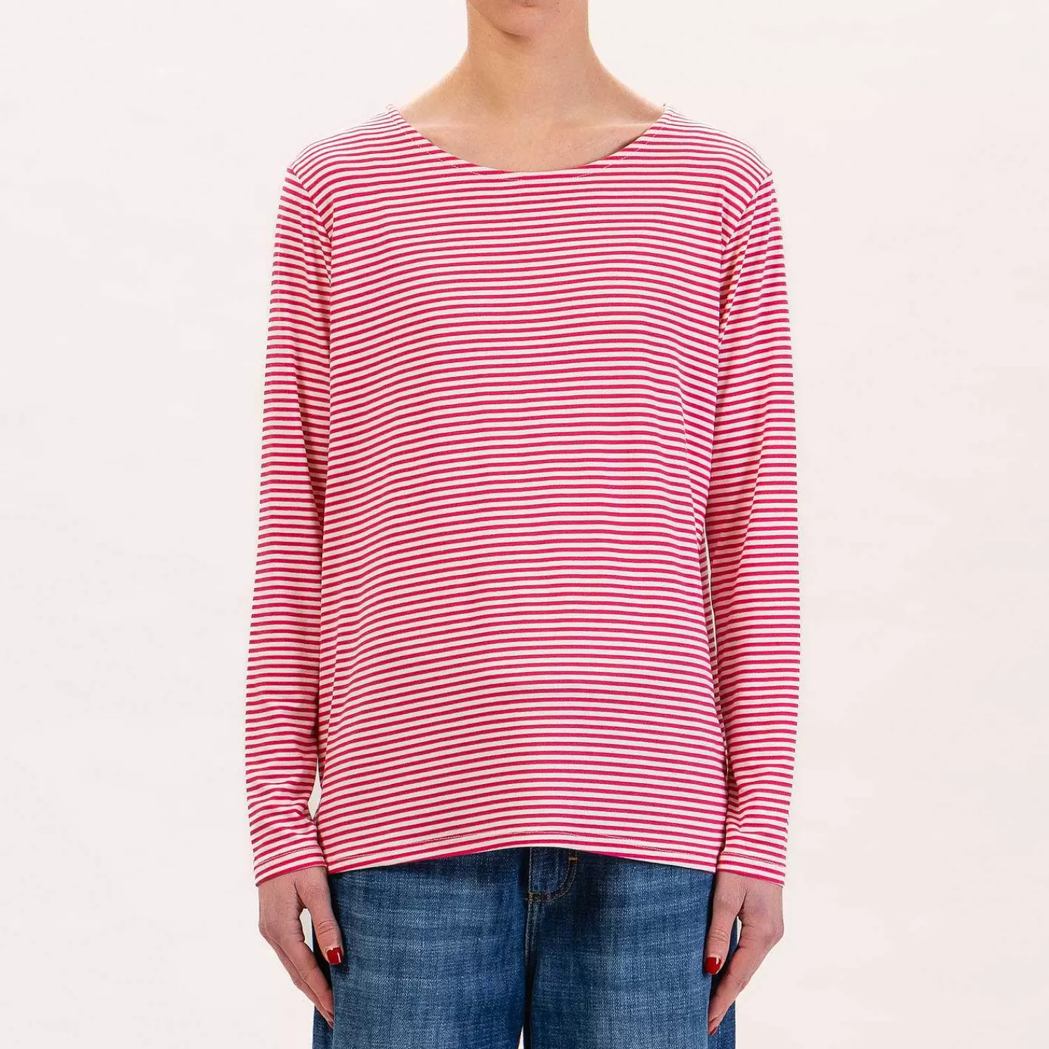 Flash Sale White Mood Zeroassoluto-T-Shirt A Righe In Jersey - Latte/Fucsia