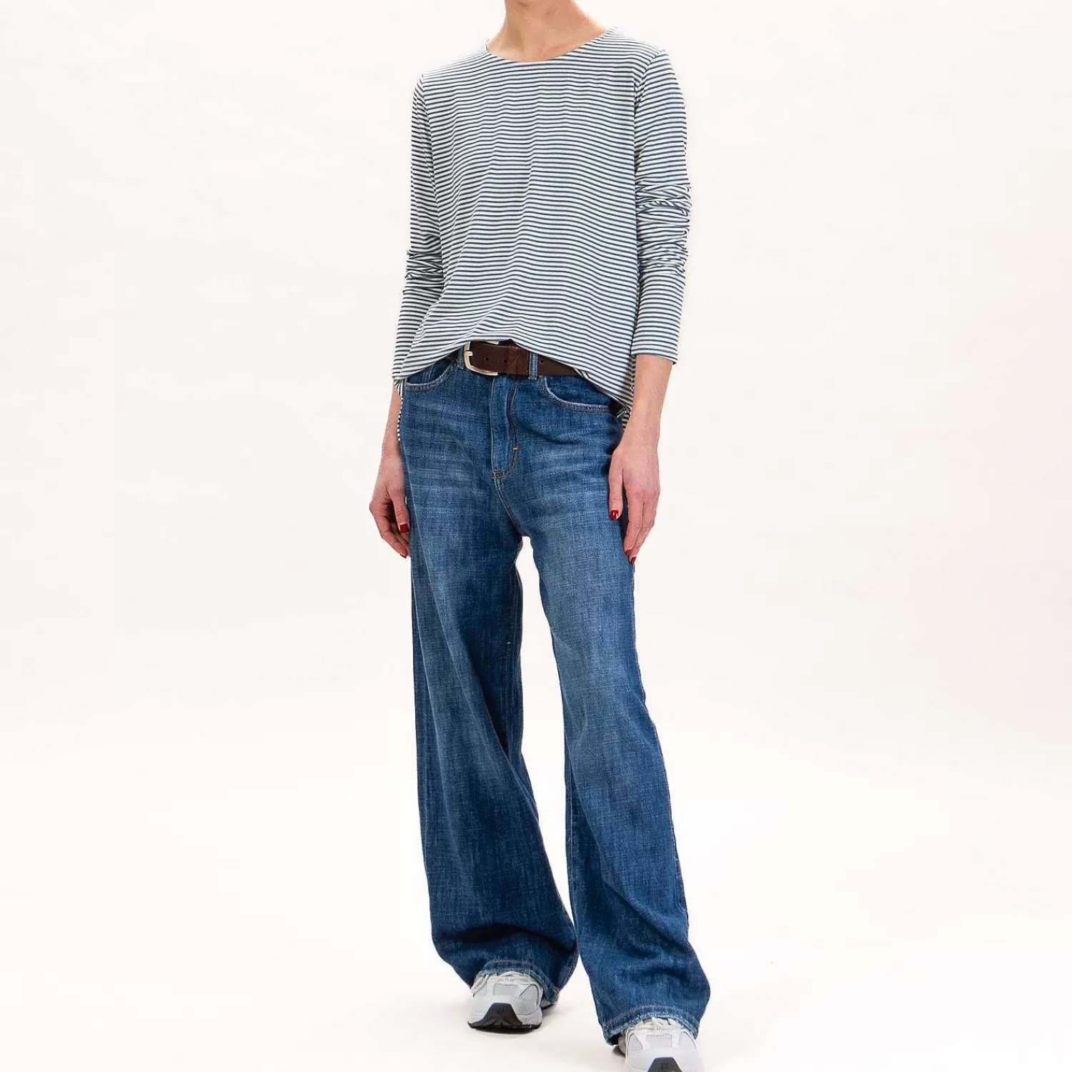 Outlet White Mood Zeroassoluto-T-Shirt A Righe In Jersey - Latte/Jeans